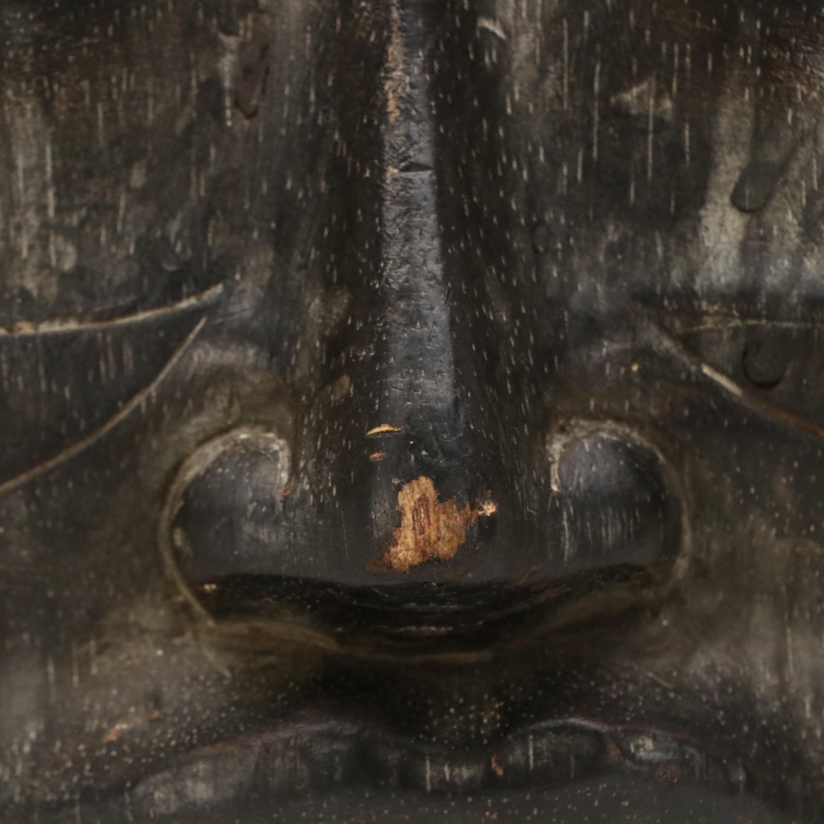 Decorative Wood Wall Mask with Straw Headdress
