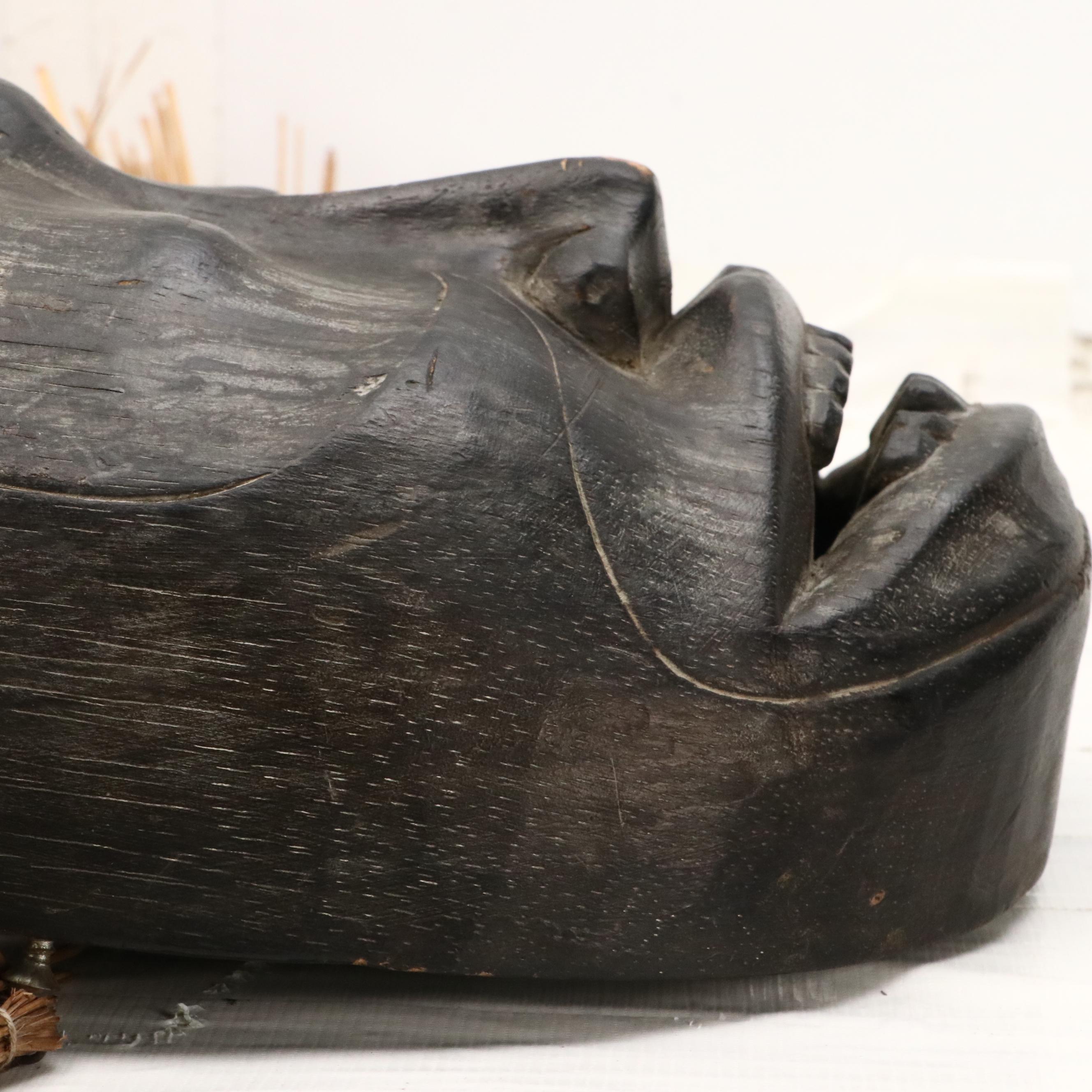 Decorative Wood Wall Mask with Straw Headdress