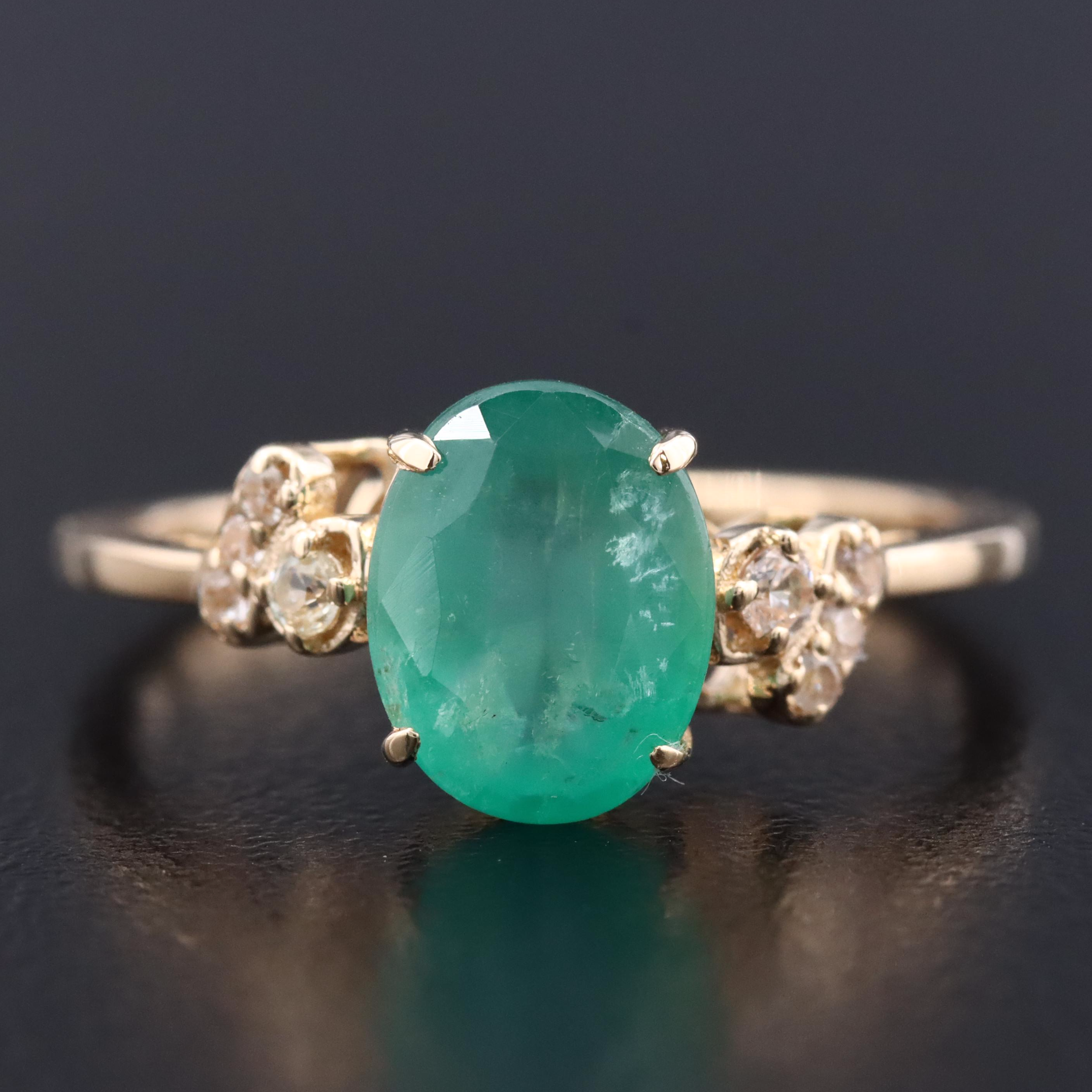 14K 1.62 CT Emerald and White Sapphire Ring