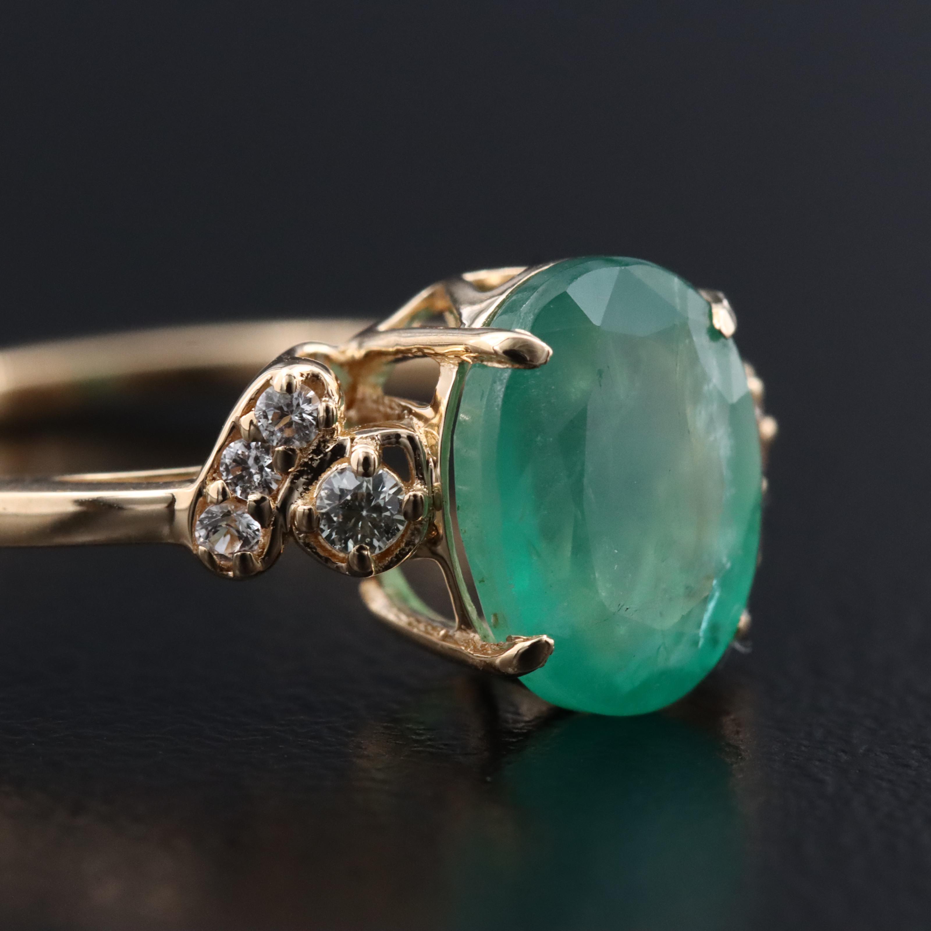 14K 1.62 CT Emerald and White Sapphire Ring