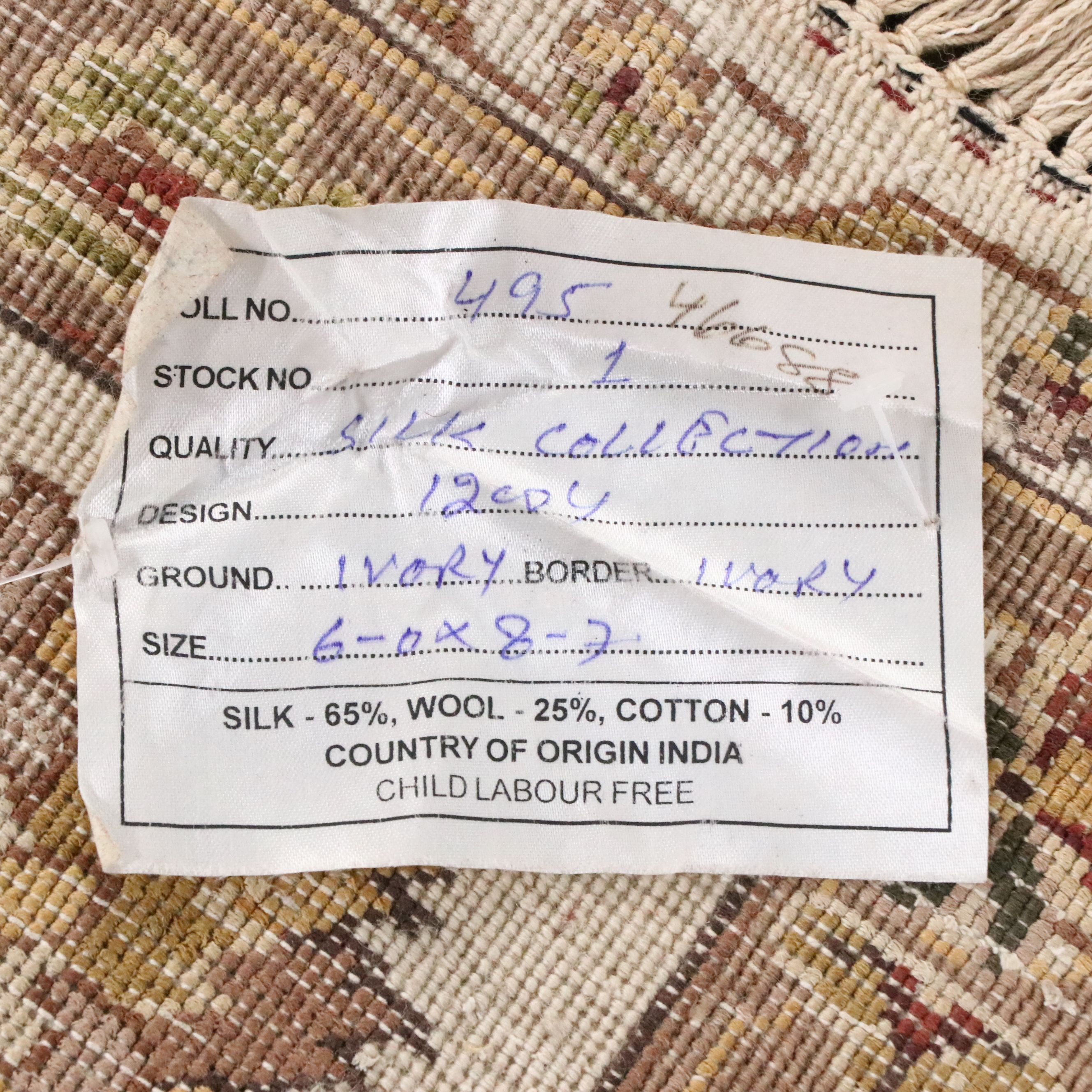 6' x 8'11 Hand-Knotted Indian Agra Silk Blend Area Rug