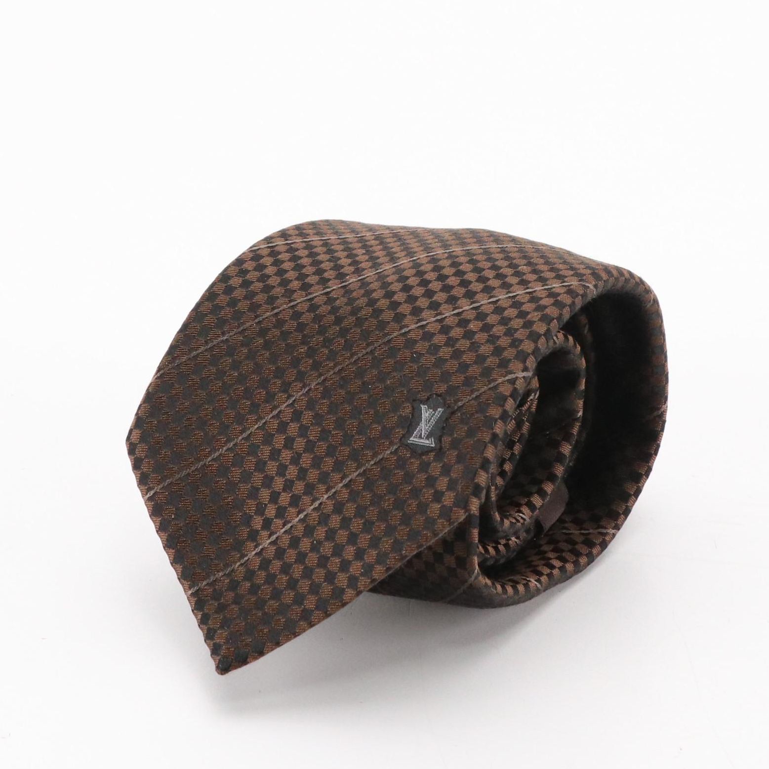 Louis Vuitton Brown Silk Jacquard Necktie in Box
