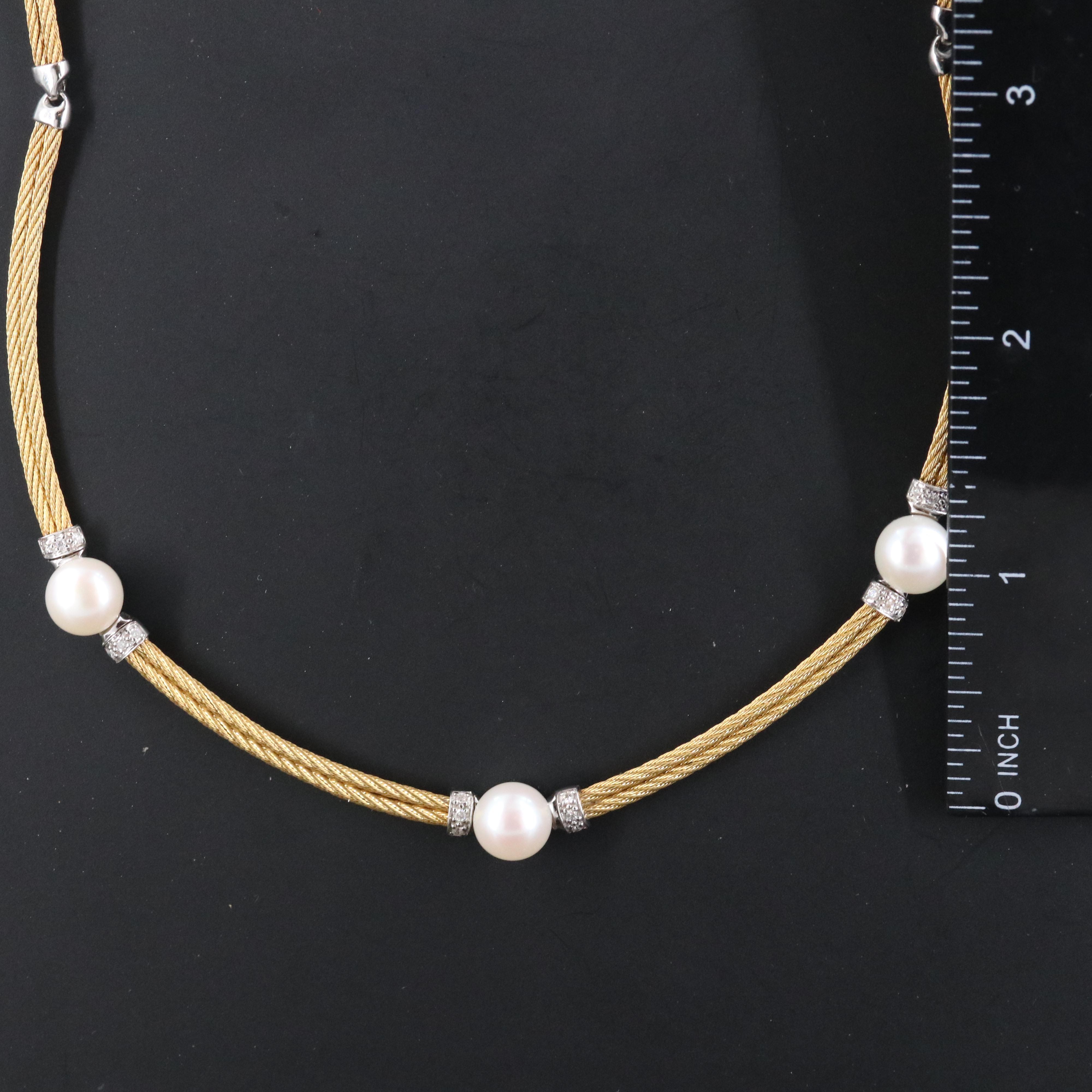 ALOR Cable Necklace with Pearl and Diamond in 18K Settings