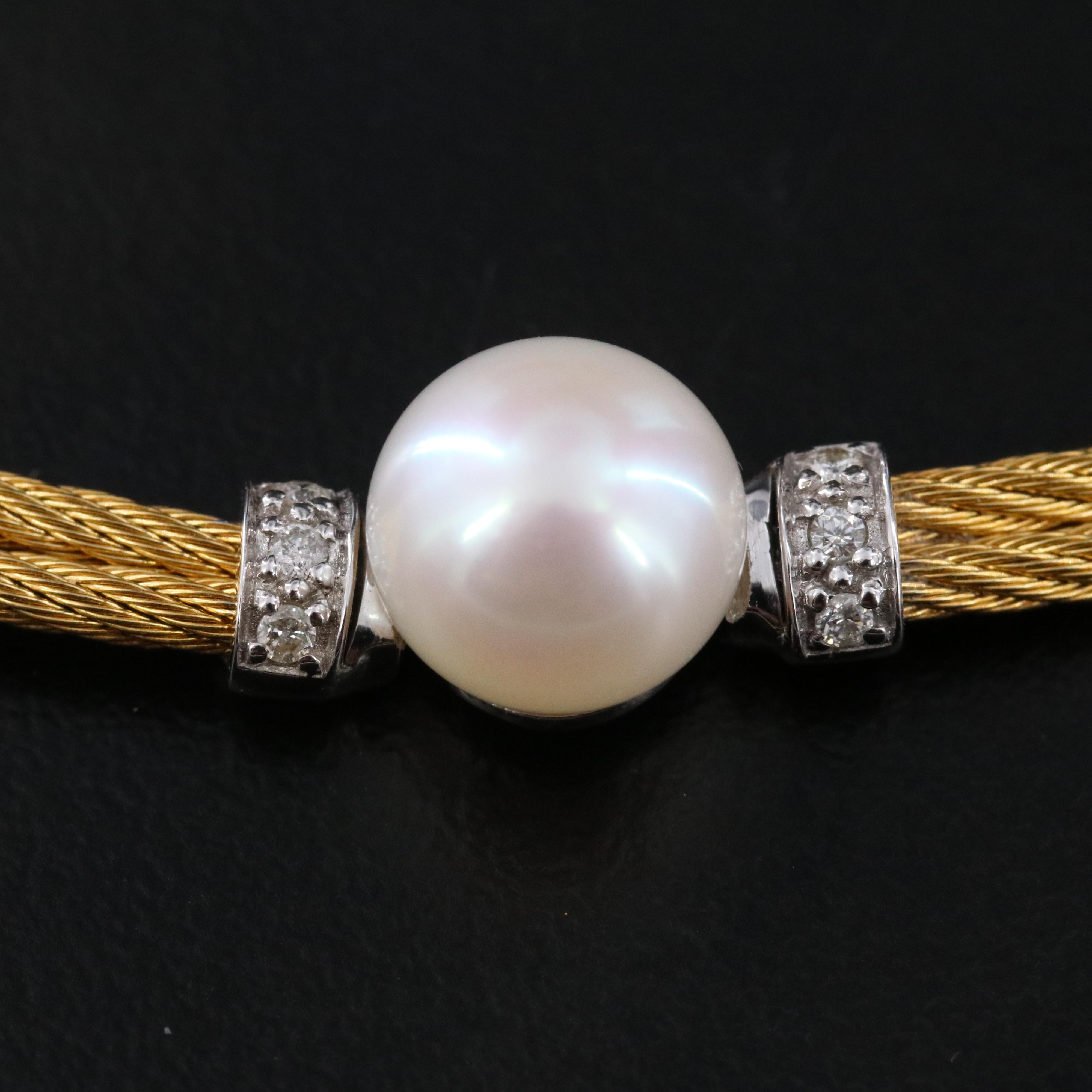 ALOR Cable Necklace with Pearl and Diamond in 18K Settings