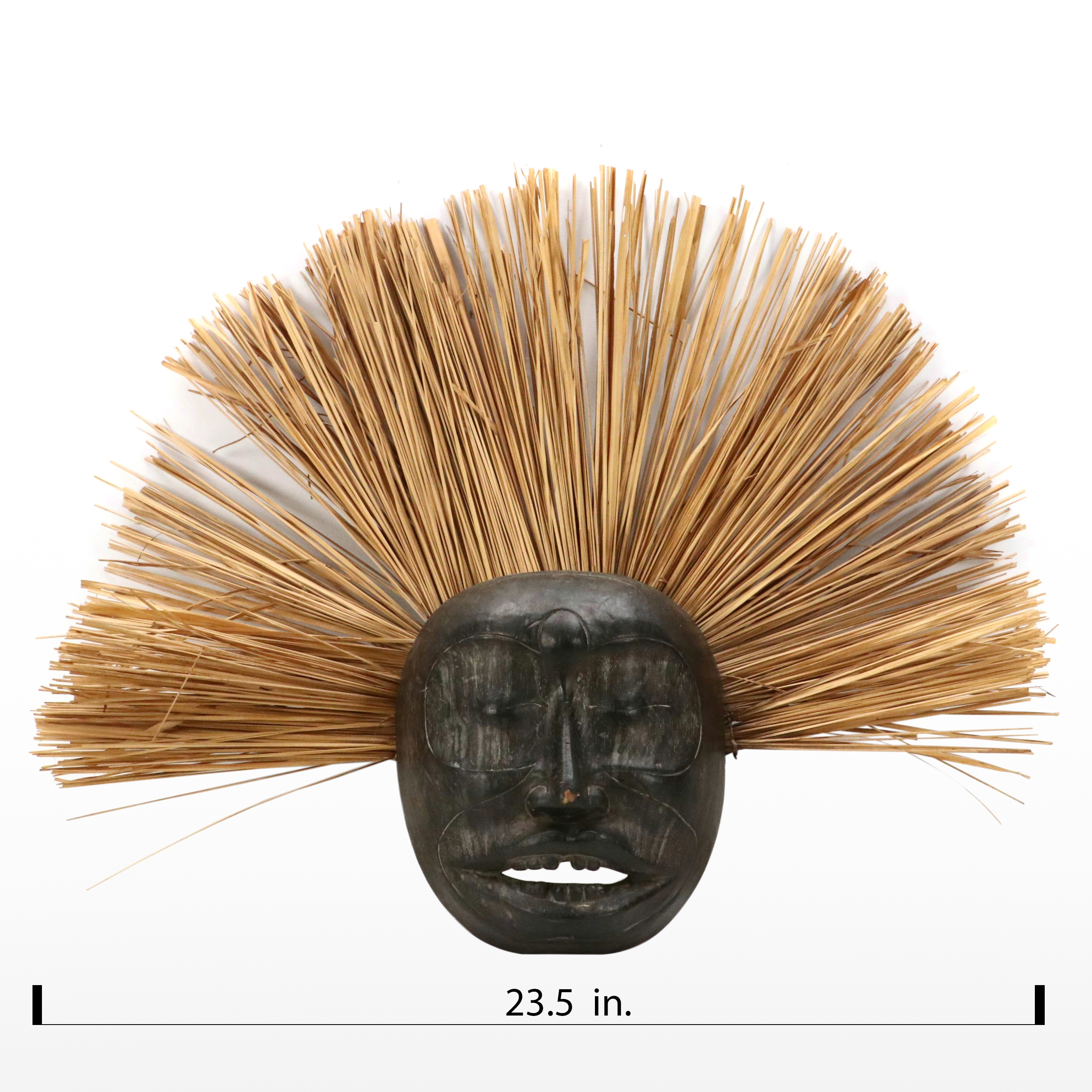 Decorative Wood Wall Mask with Straw Headdress