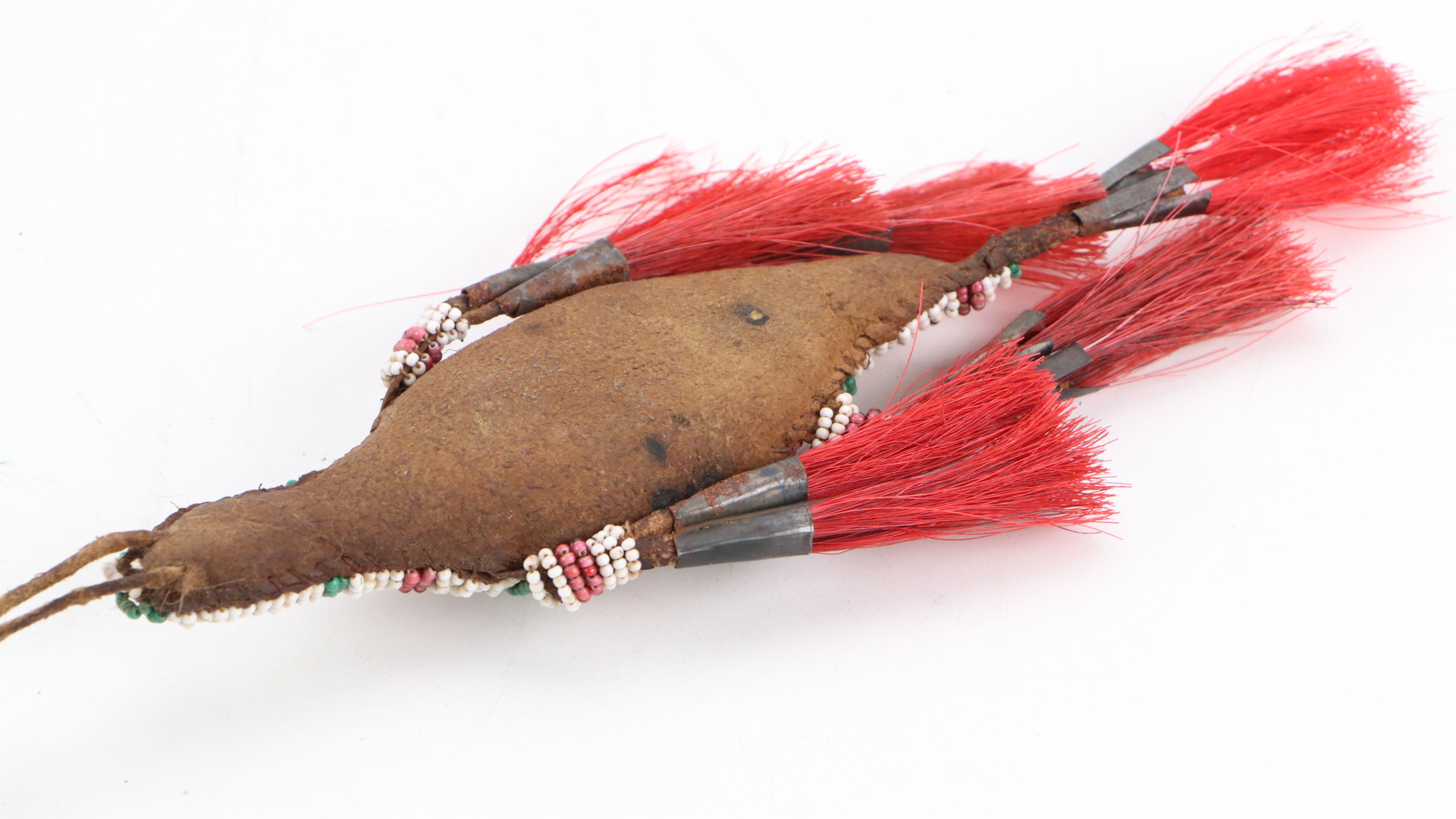 Two Plains Style Beaded "Fetishes" with Indigenous Woodlands Beaded Hide Pouch