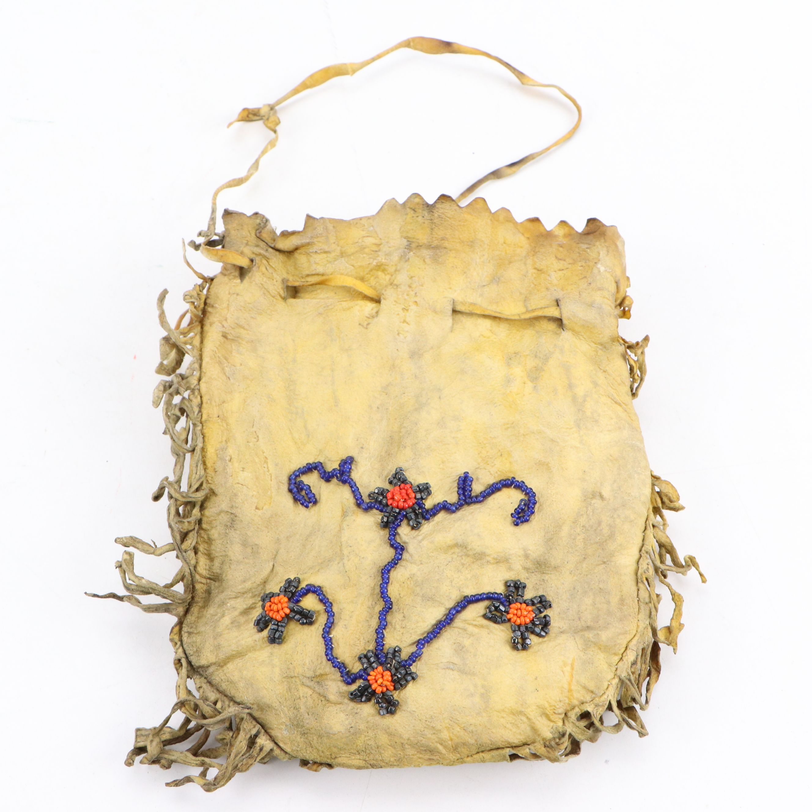 Two Plains Style Beaded "Fetishes" with Indigenous Woodlands Beaded Hide Pouch