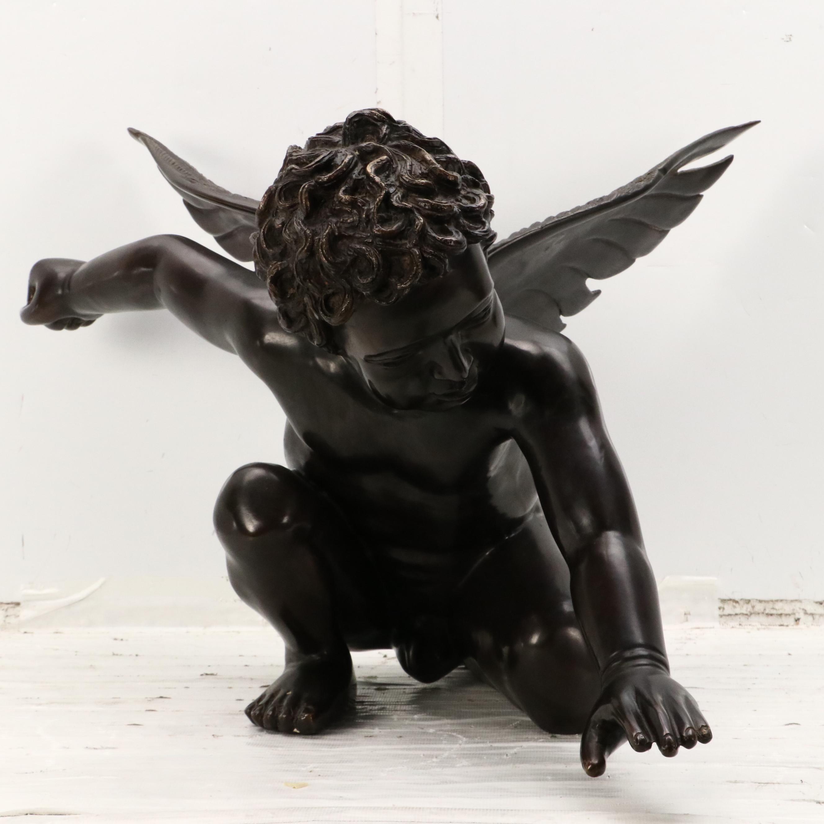 Cast Bronze Sculpture of Crouching Cupid, 20th Century