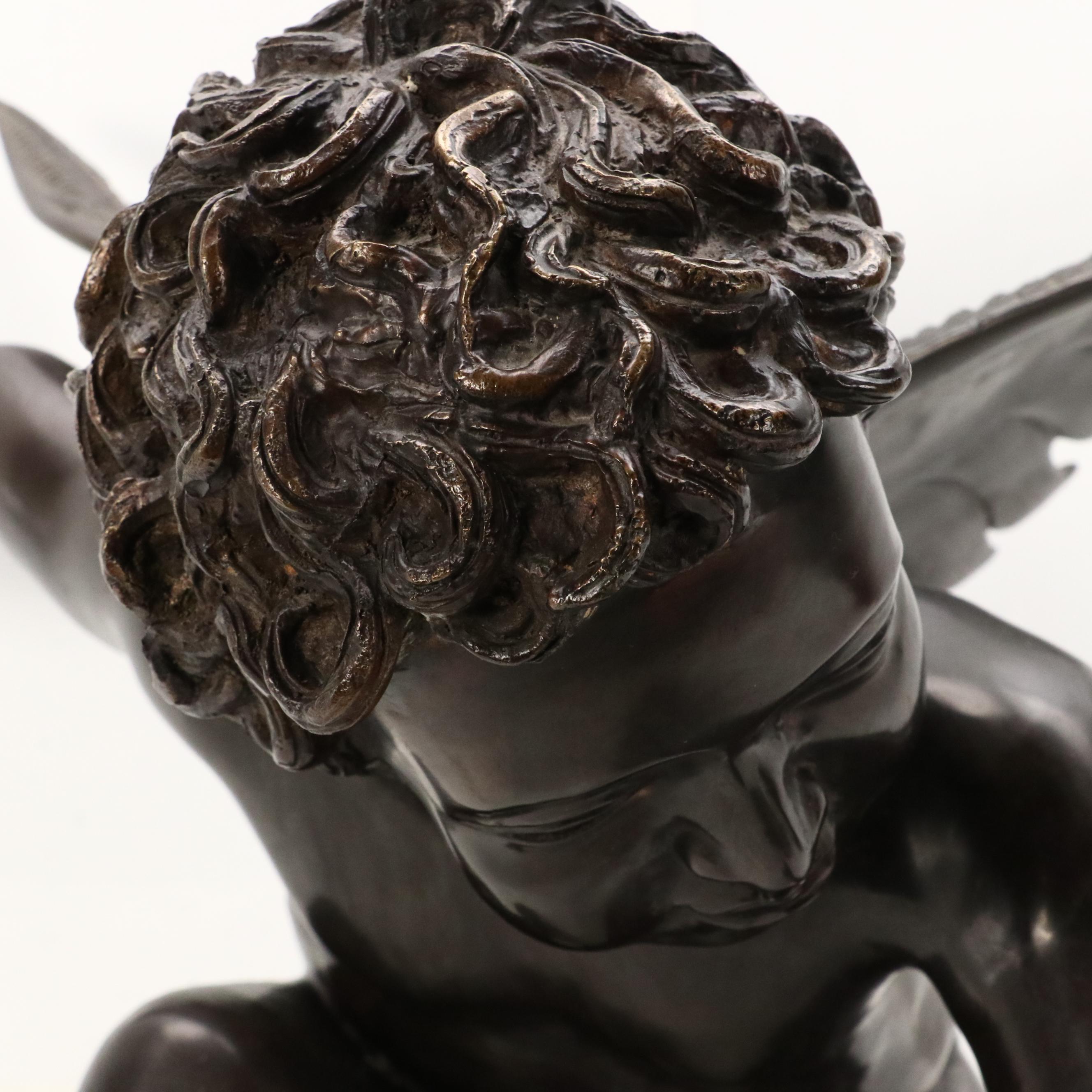 Cast Bronze Sculpture of Crouching Cupid, 20th Century