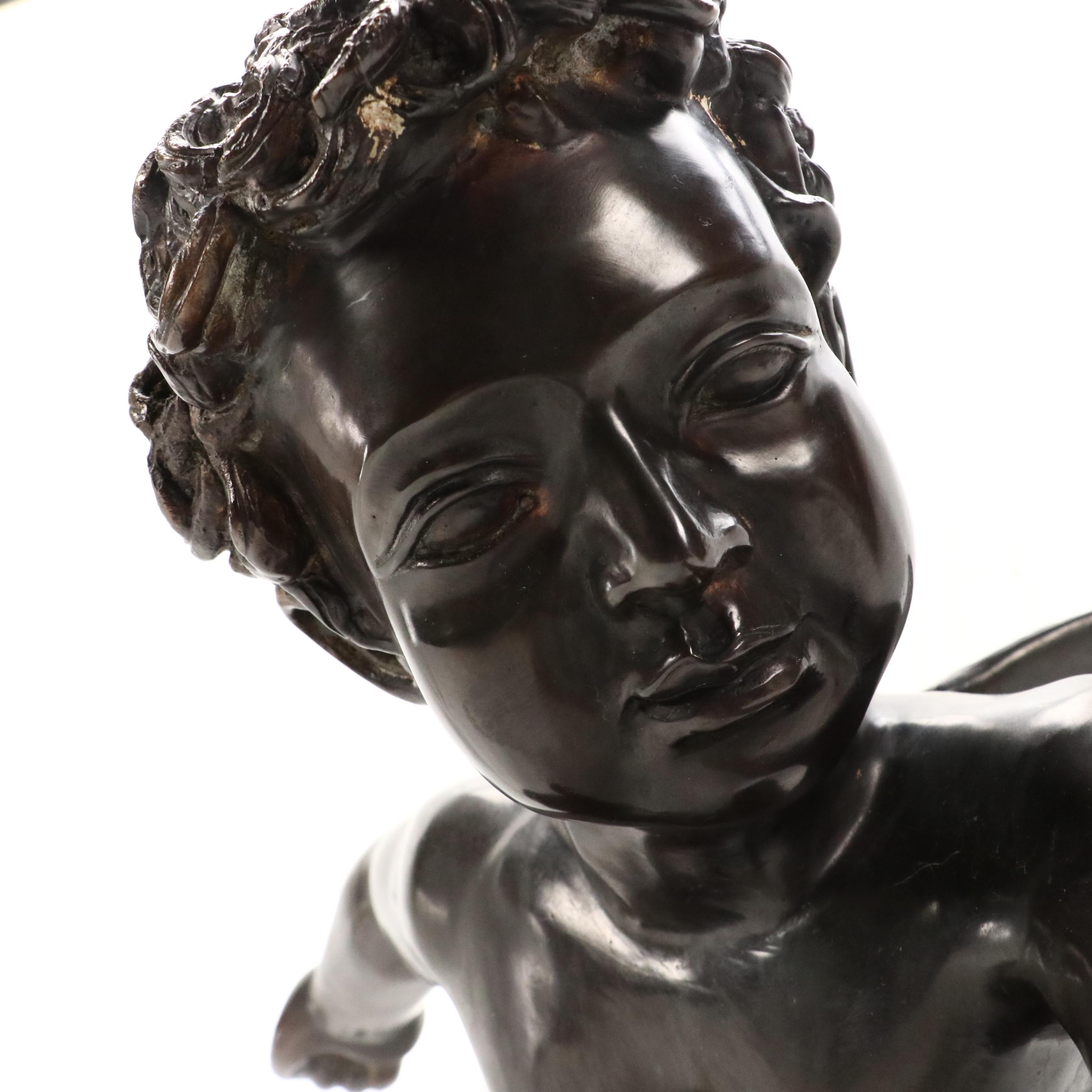 Cast Bronze Sculpture of Crouching Cupid, 20th Century