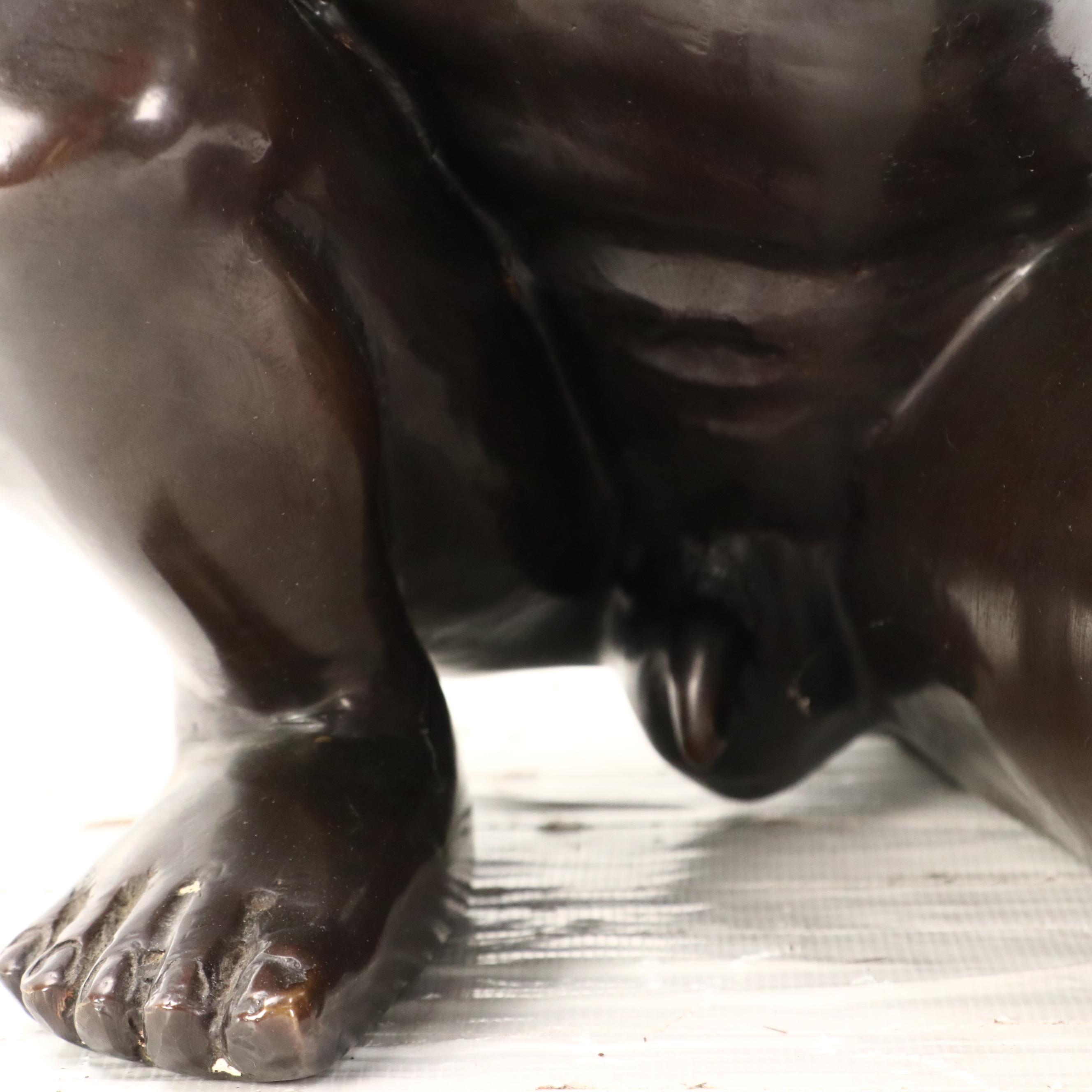 Cast Bronze Sculpture of Crouching Cupid, 20th Century
