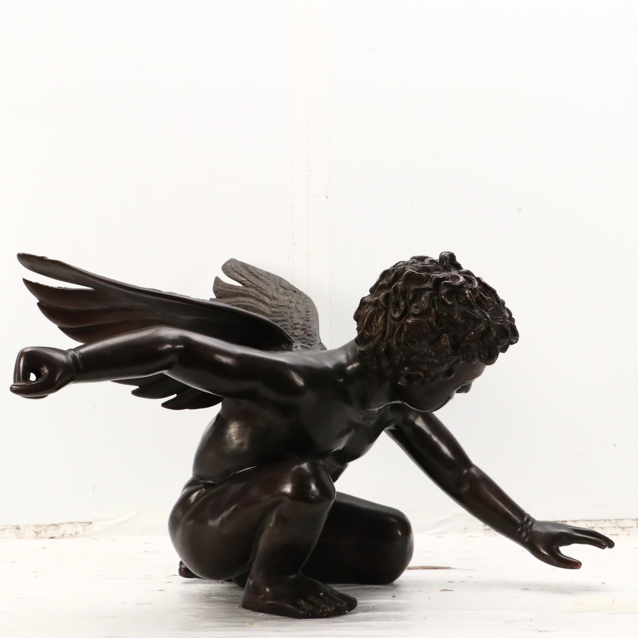 Cast Bronze Sculpture of Crouching Cupid, 20th Century