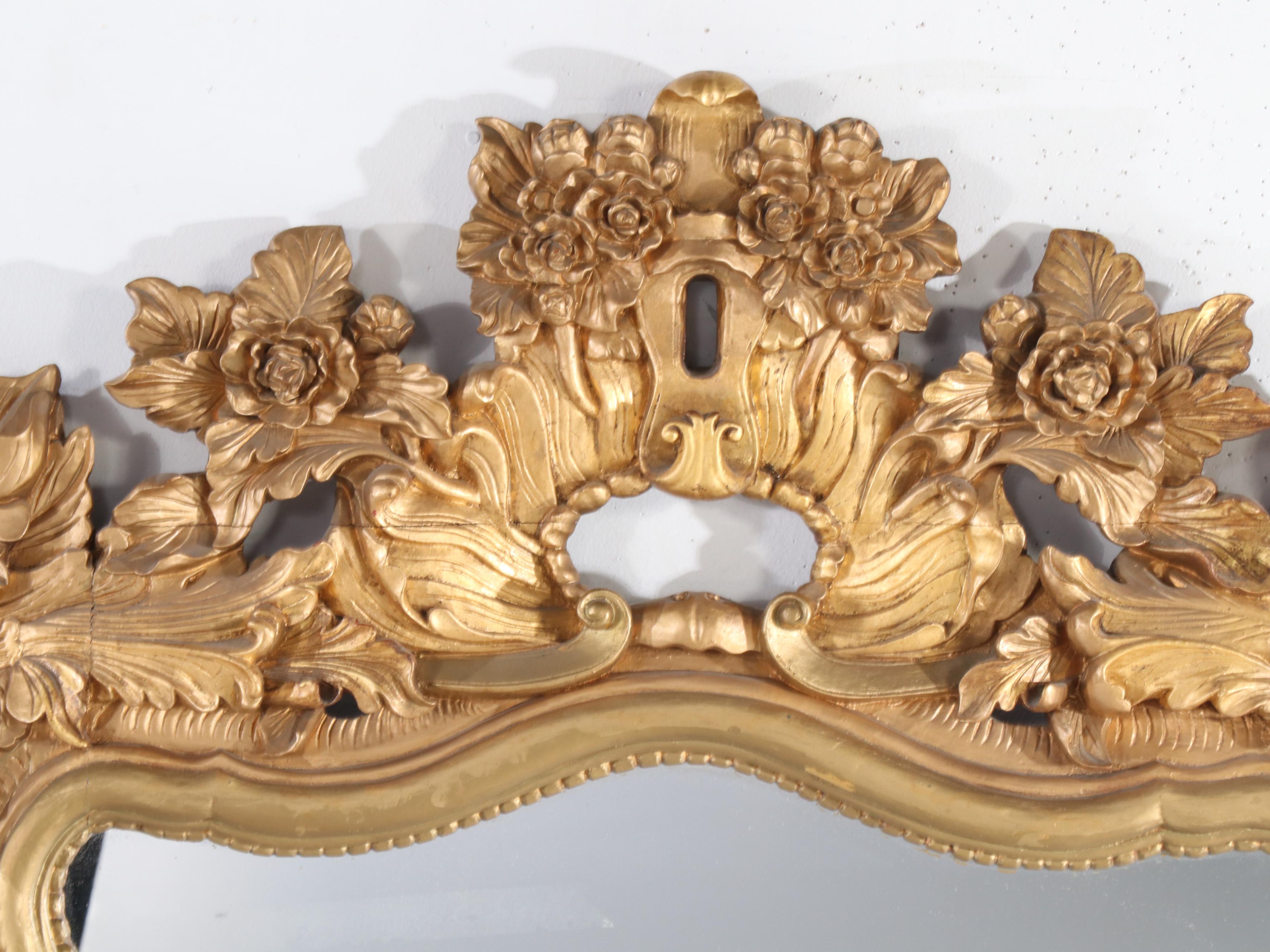 French Rococo Style Carved Giltwood Wall Mirror, 19th Century