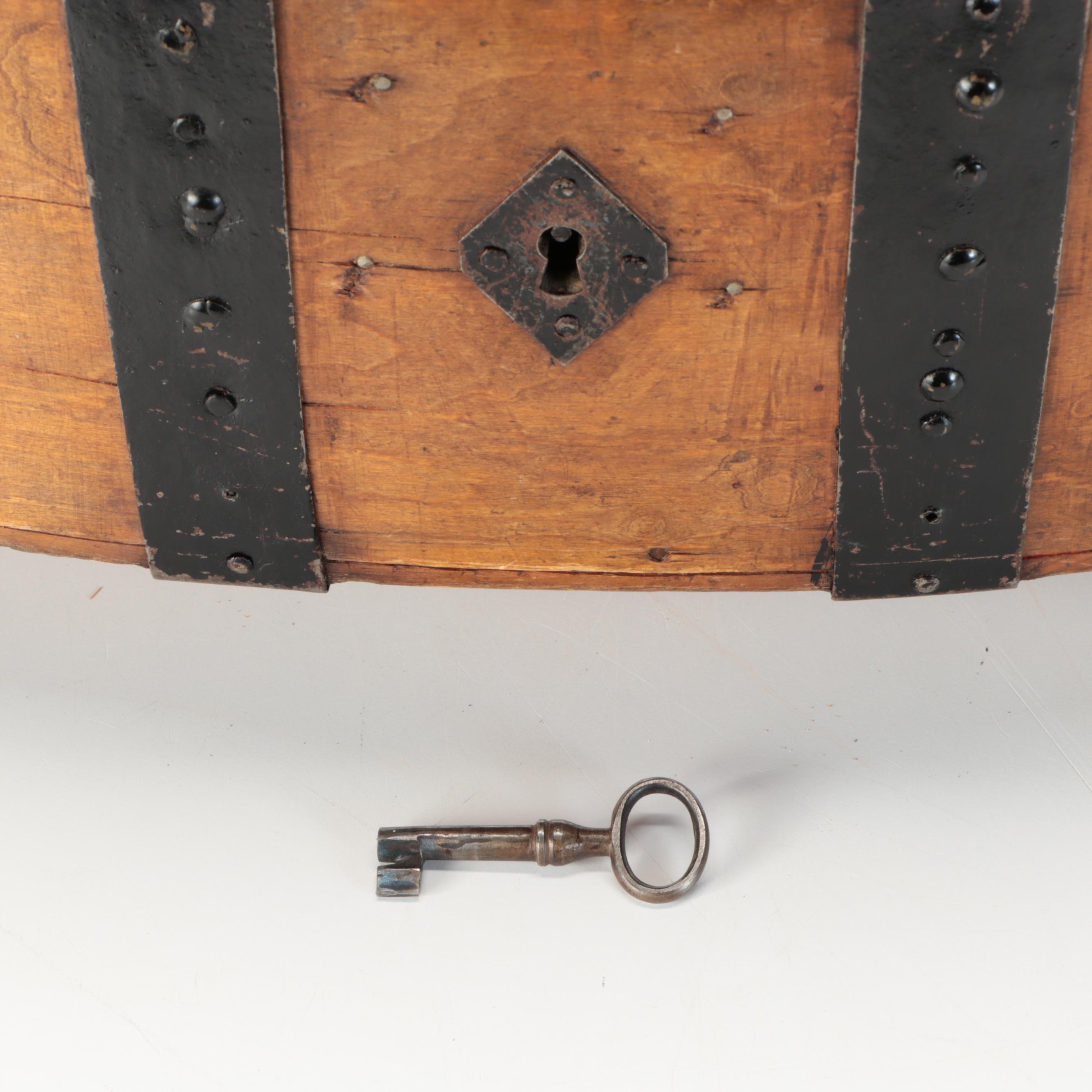 Swedish Baroque Bentwood Wooden Box with Iron Mounts, 19th Century