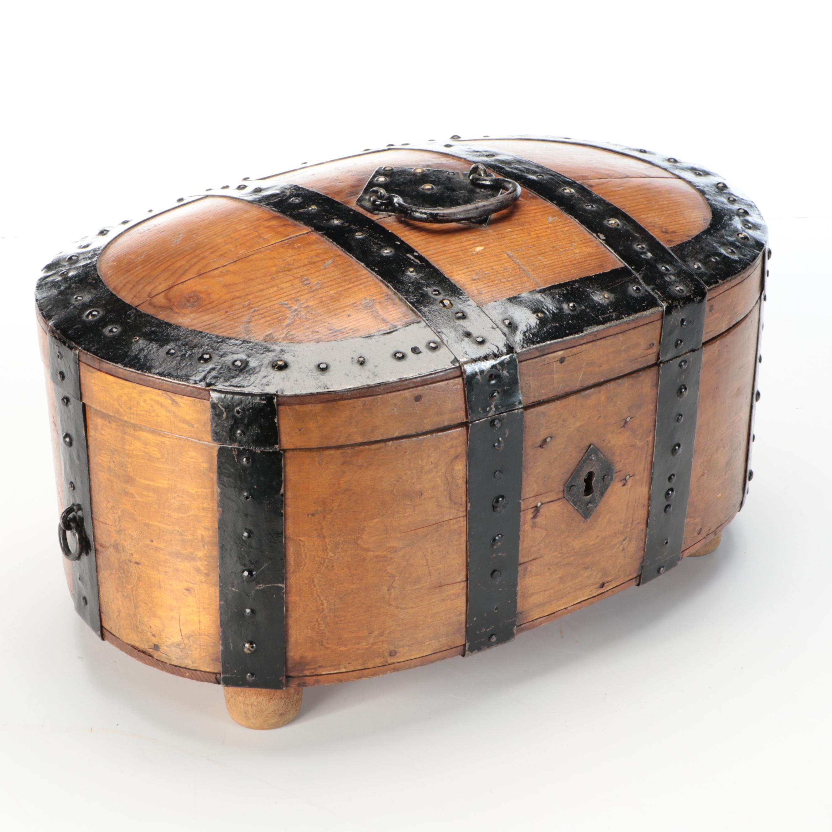 Swedish Baroque Bentwood Wooden Box with Iron Mounts, 19th Century