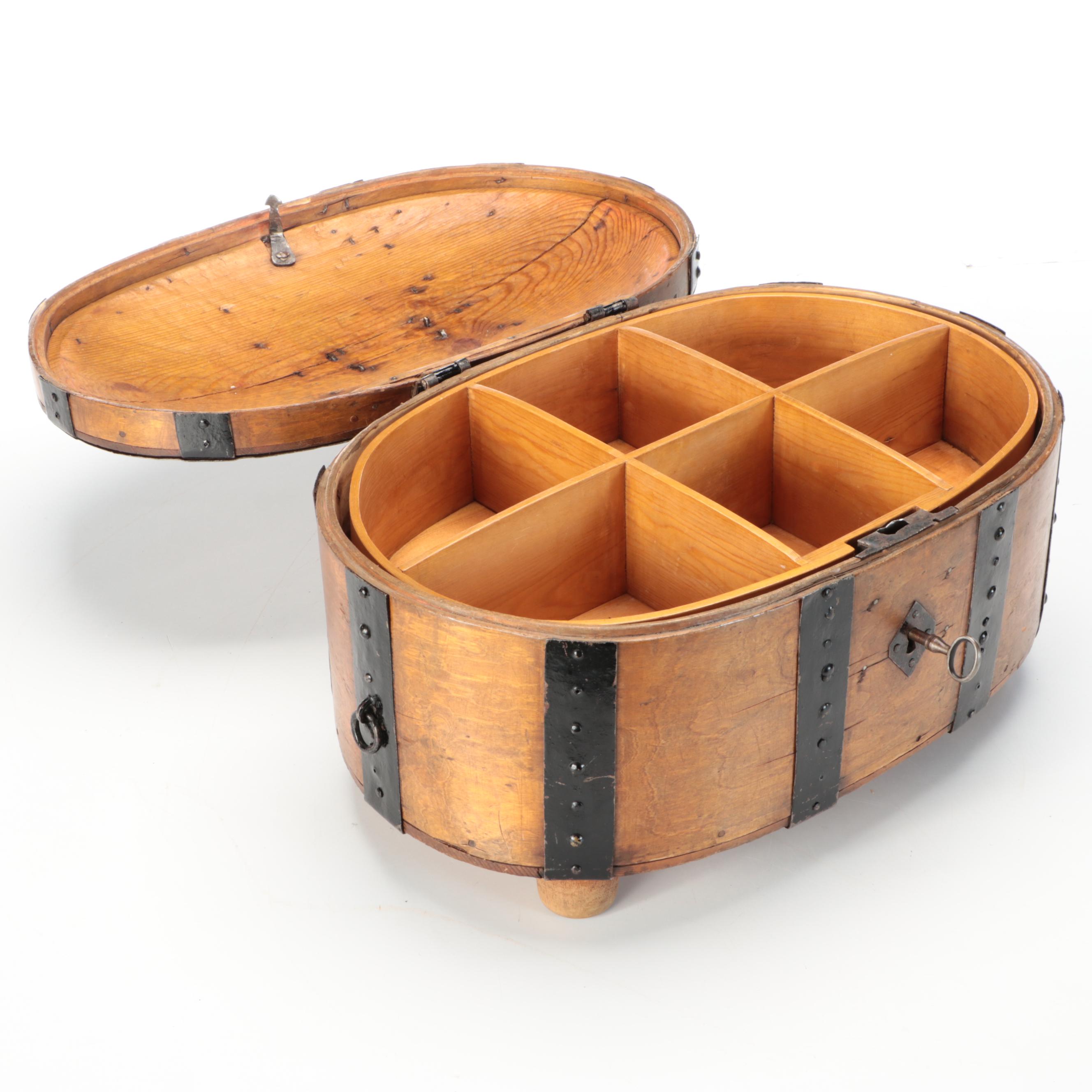 Swedish Baroque Bentwood Wooden Box with Iron Mounts, 19th Century