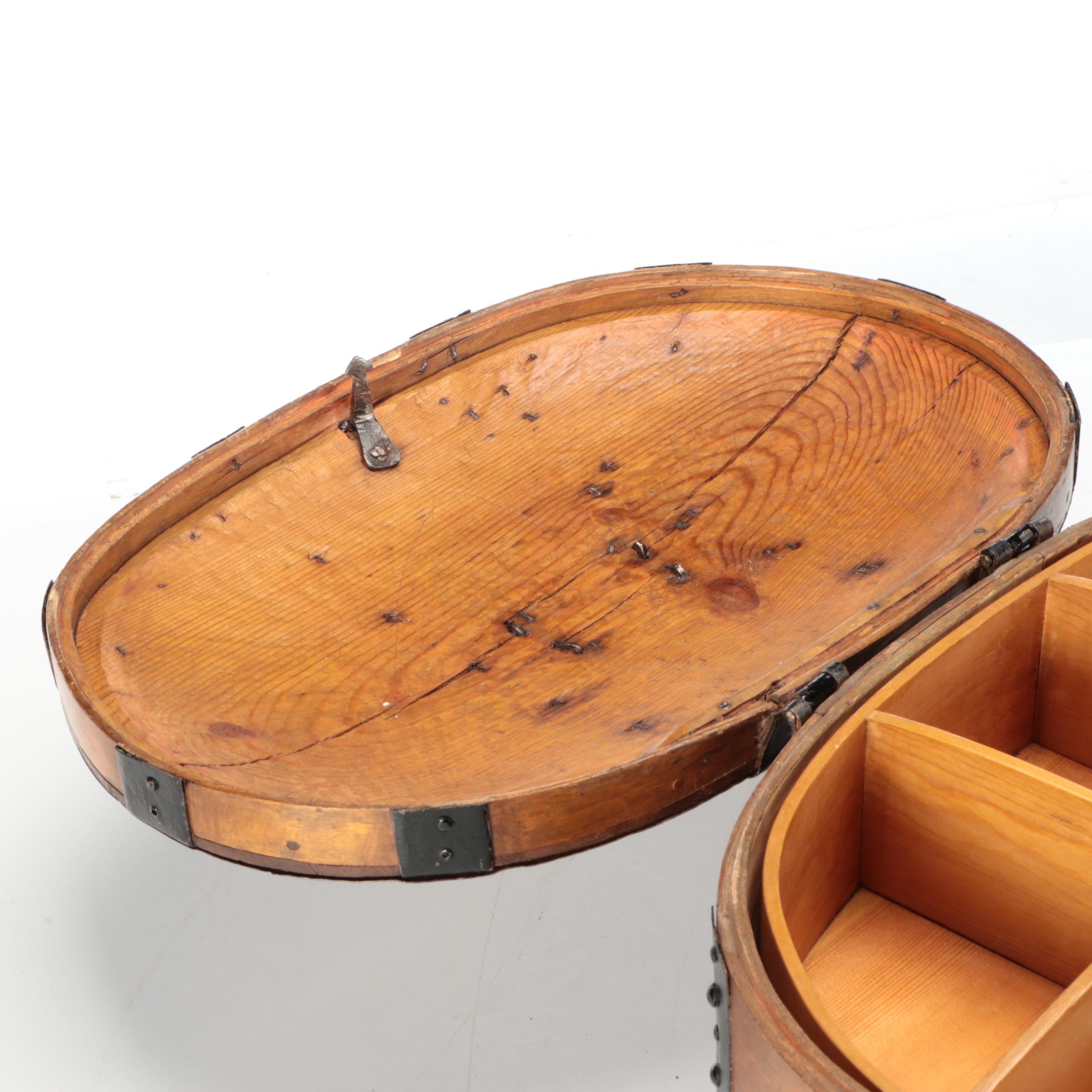 Swedish Baroque Bentwood Wooden Box with Iron Mounts, 19th Century