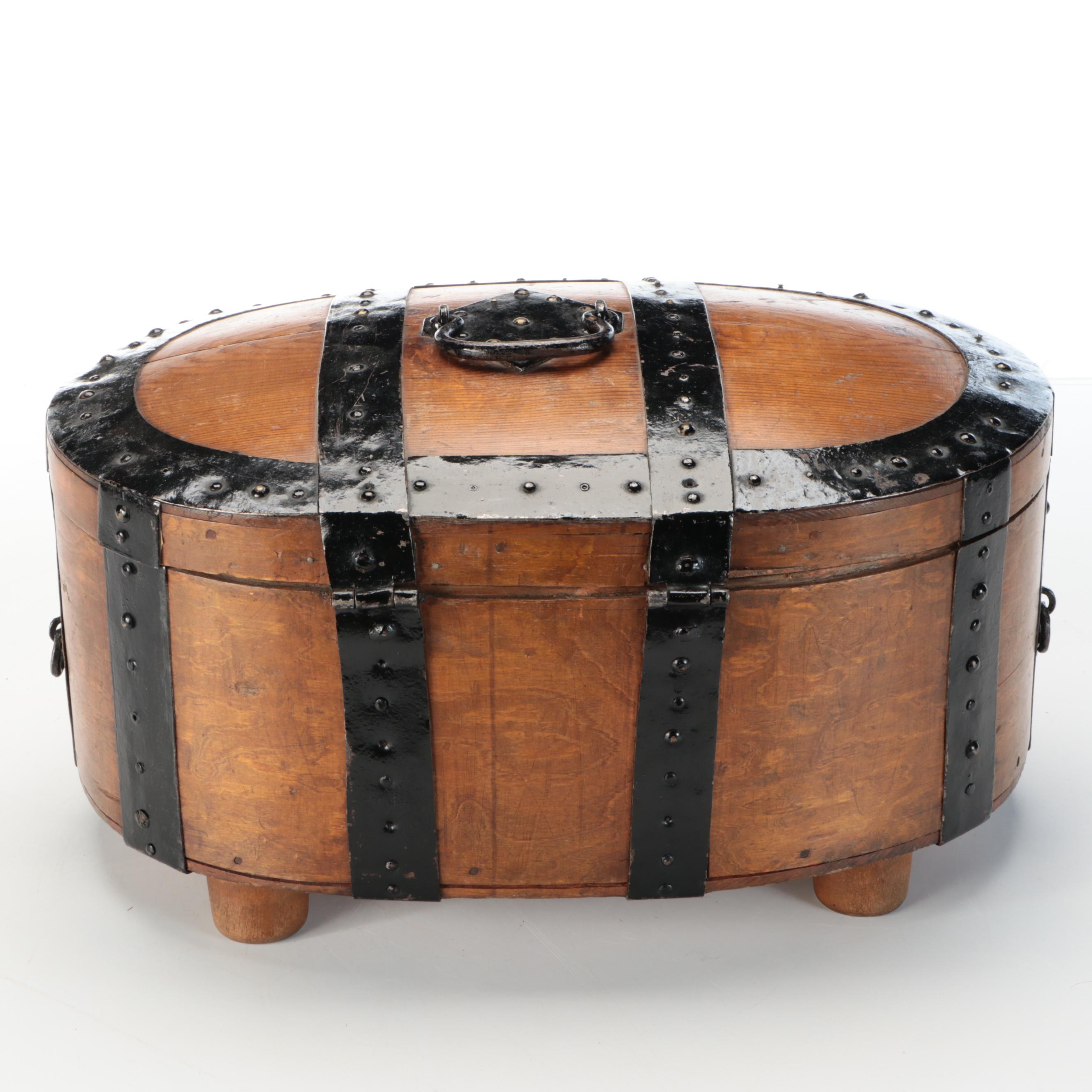 Swedish Baroque Bentwood Wooden Box with Iron Mounts, 19th Century