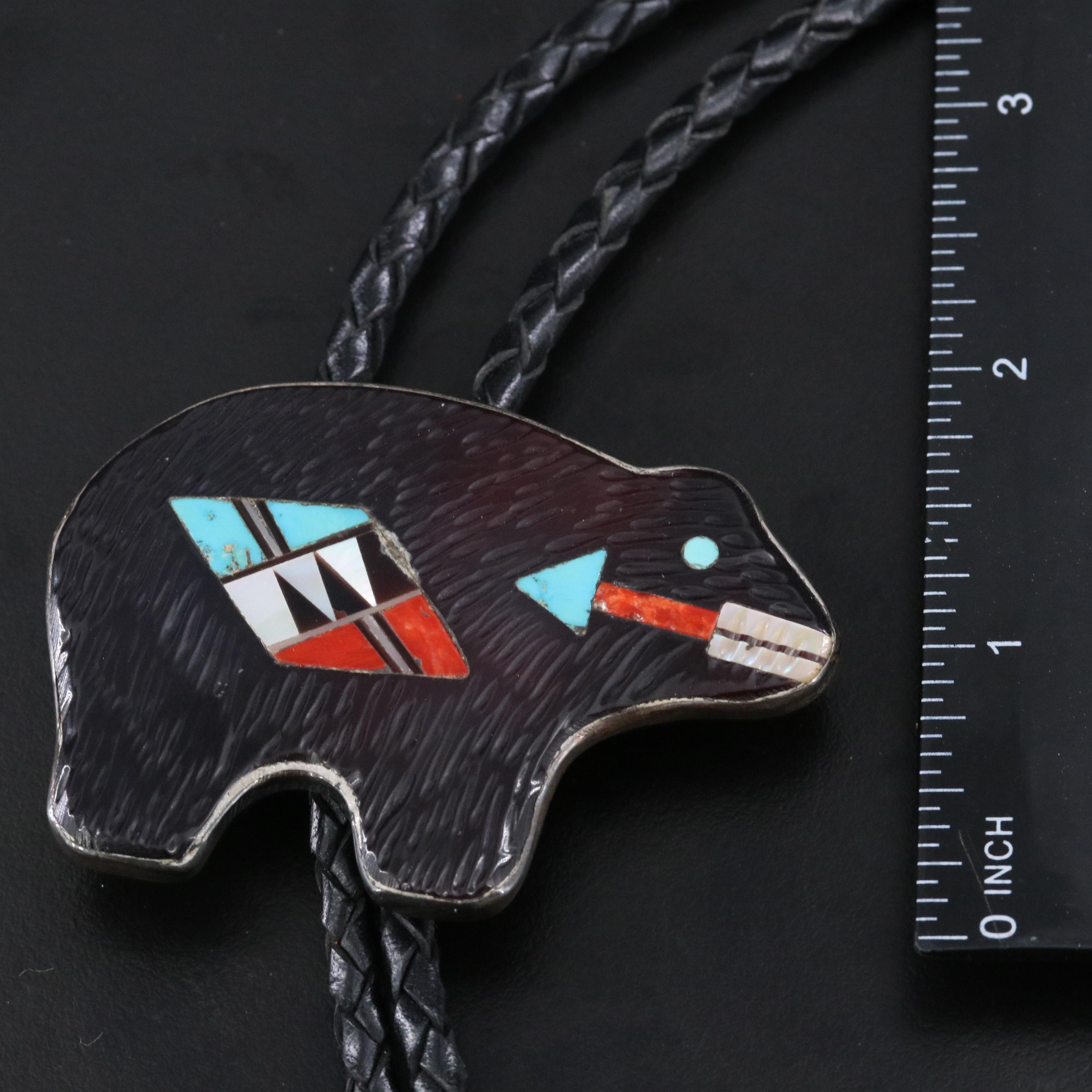 Southwestern Sterling Bolo Ties with Coral, Mother-of-Pearl and Turquoise Inlay