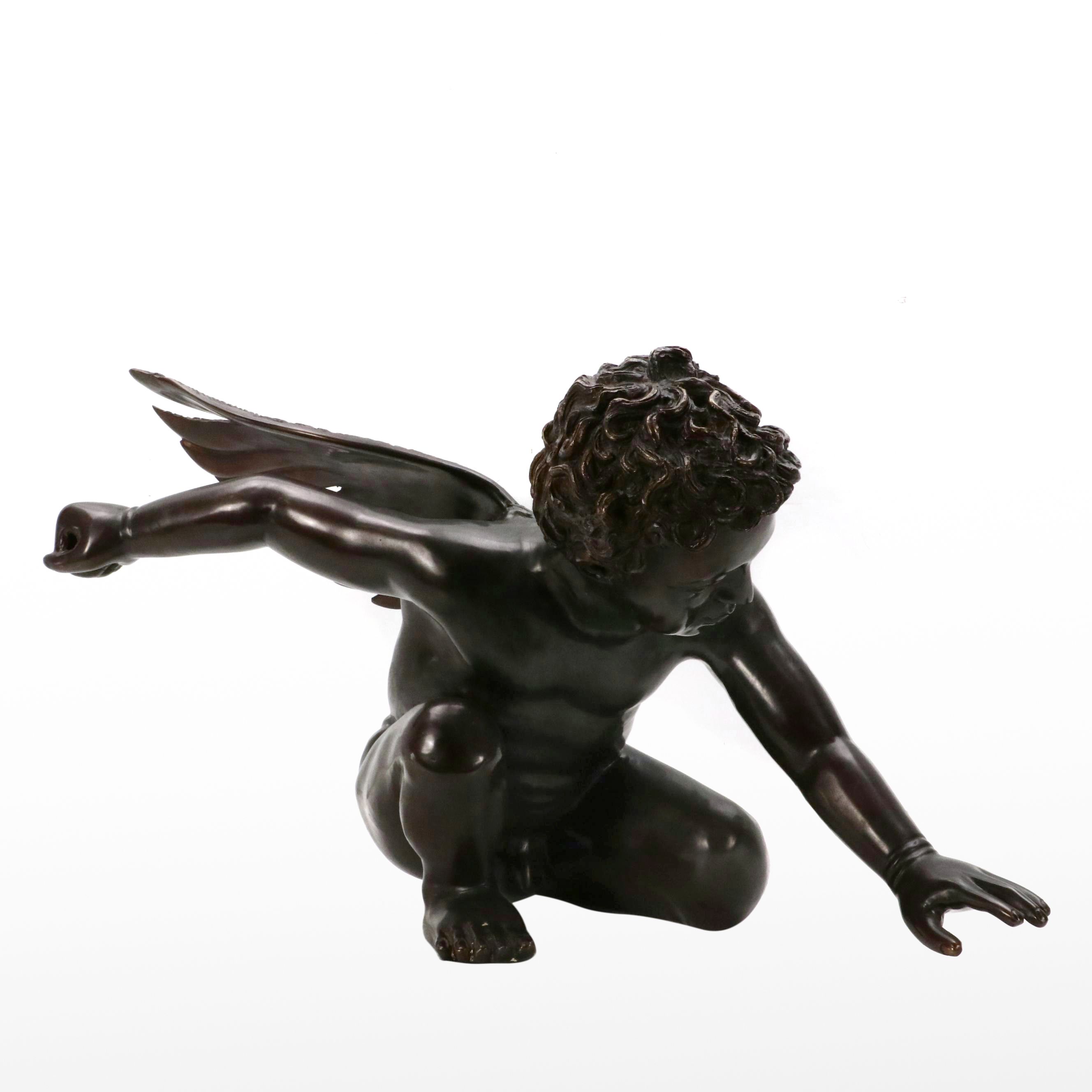 Cast Bronze Sculpture of Crouching Cupid, 20th Century