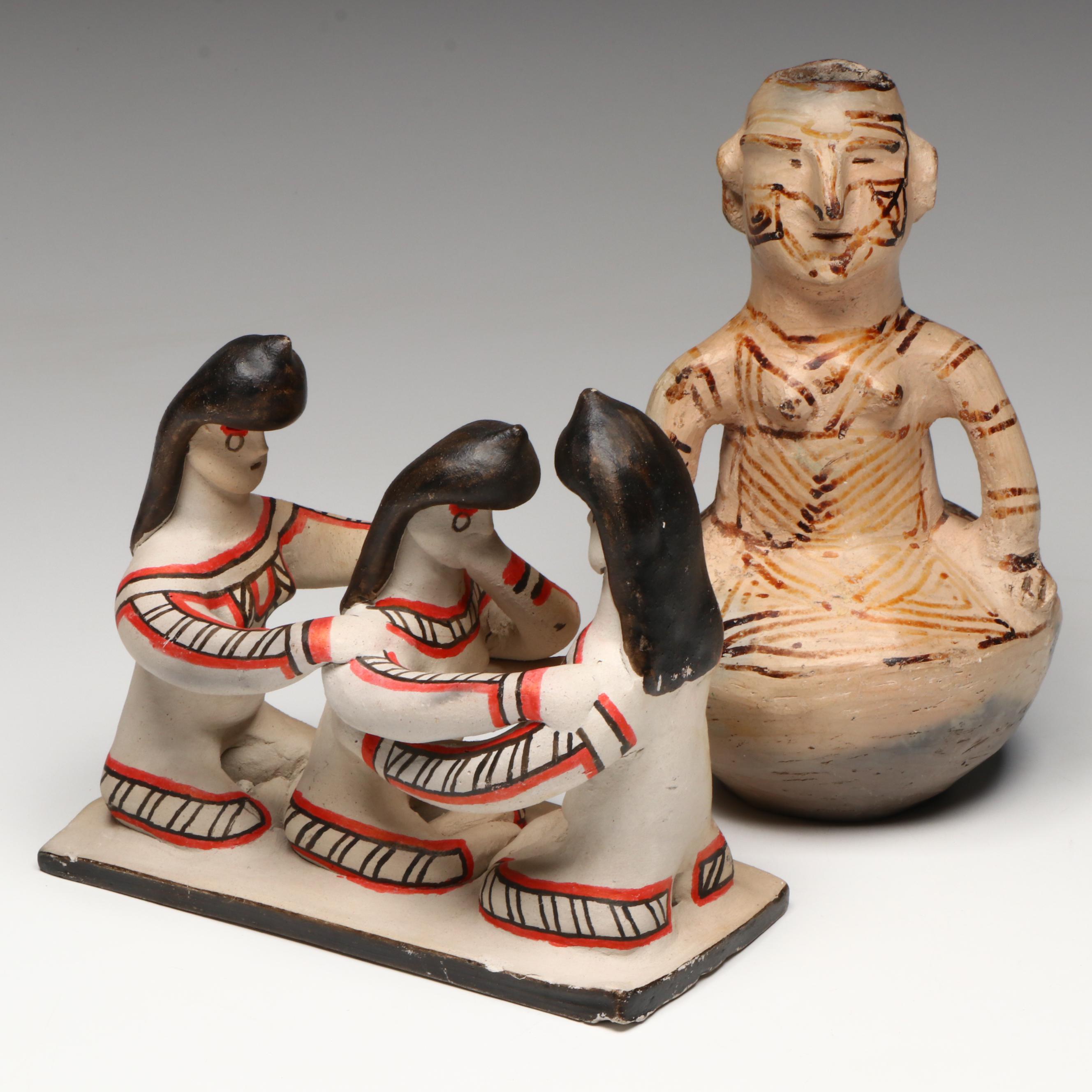 Amazonian Guahibo Effigy Jar and Karajá Tribe Earthenware Figural Group