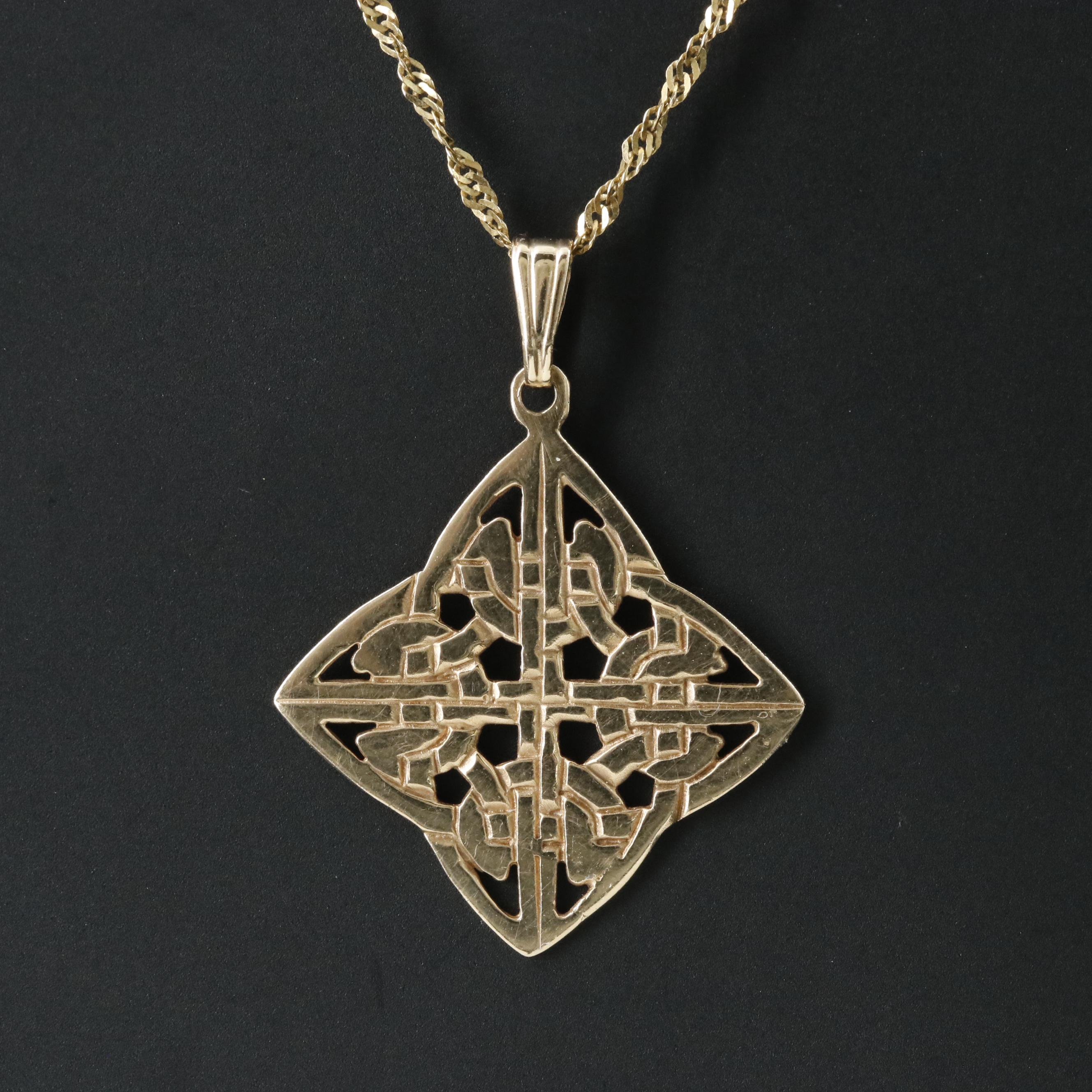 9K Celtic Knot Pendant on 10K Chain Necklace