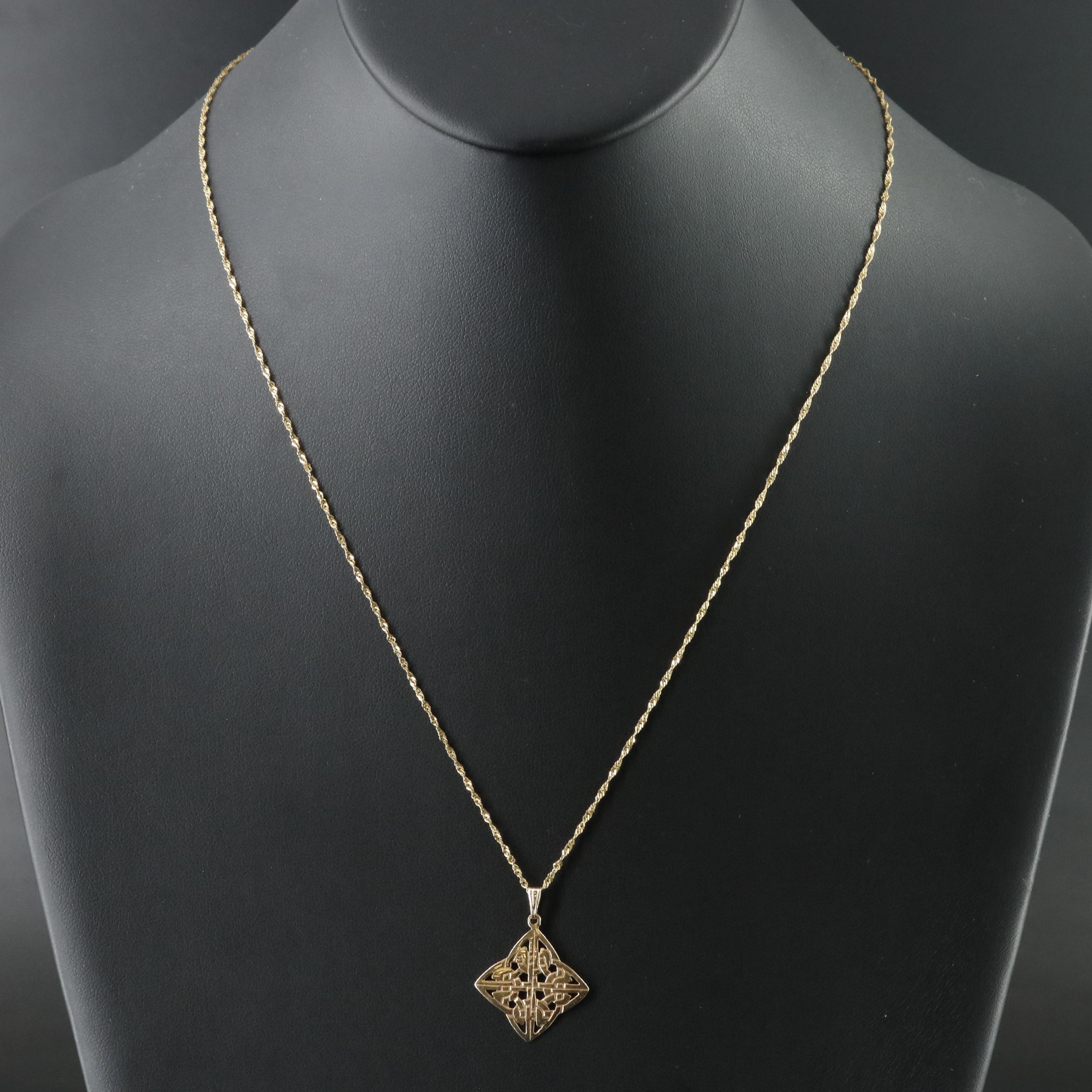 9K Celtic Knot Pendant on 10K Chain Necklace