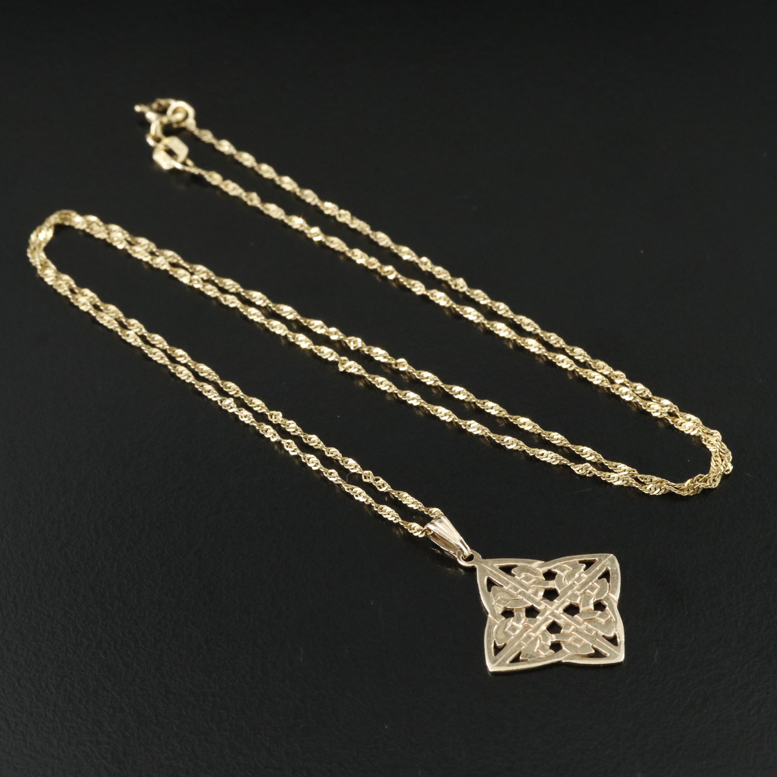 9K Celtic Knot Pendant on 10K Chain Necklace
