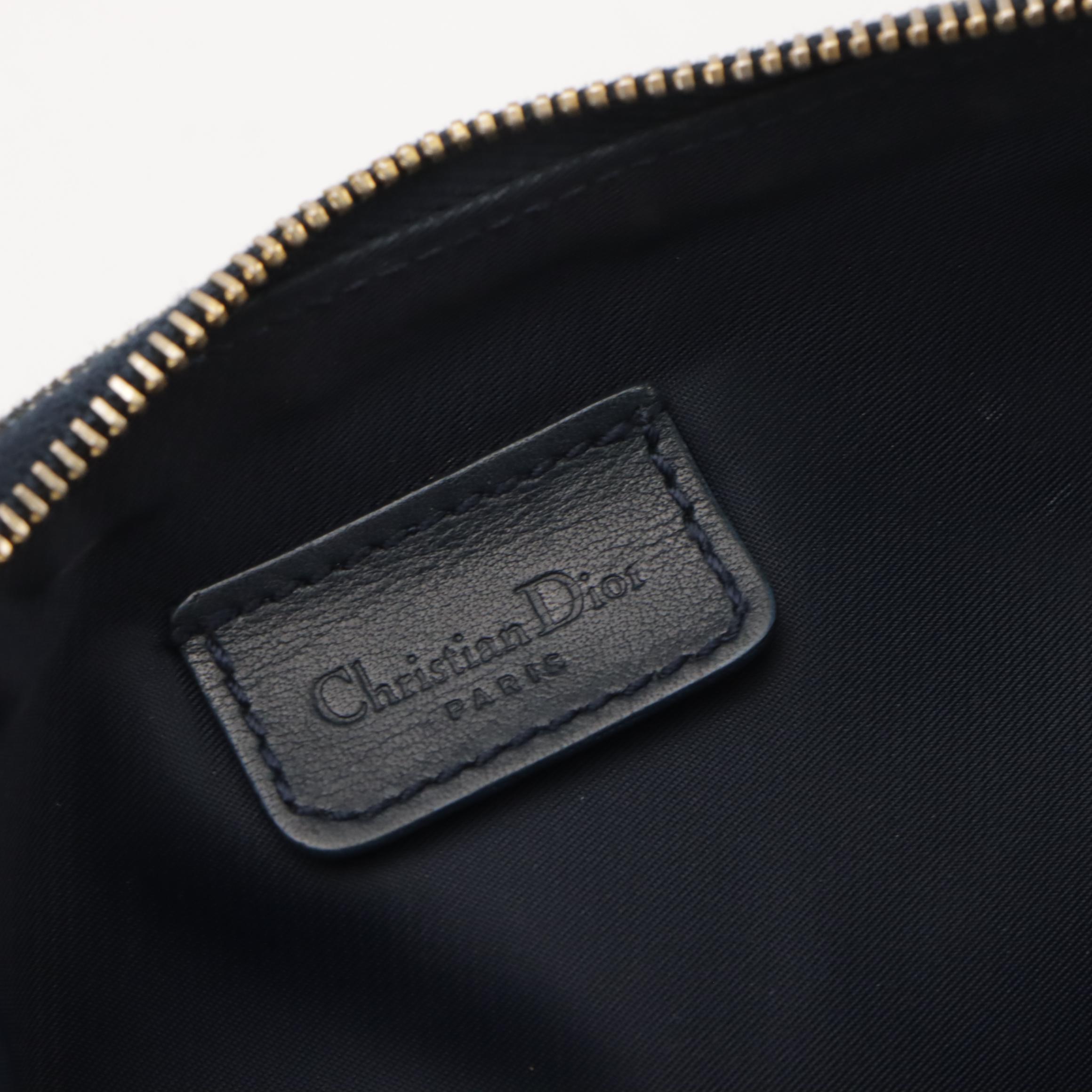 Christian Dior Mini Saddle Pochette in Navy Blue Trotter Canvas and Leather