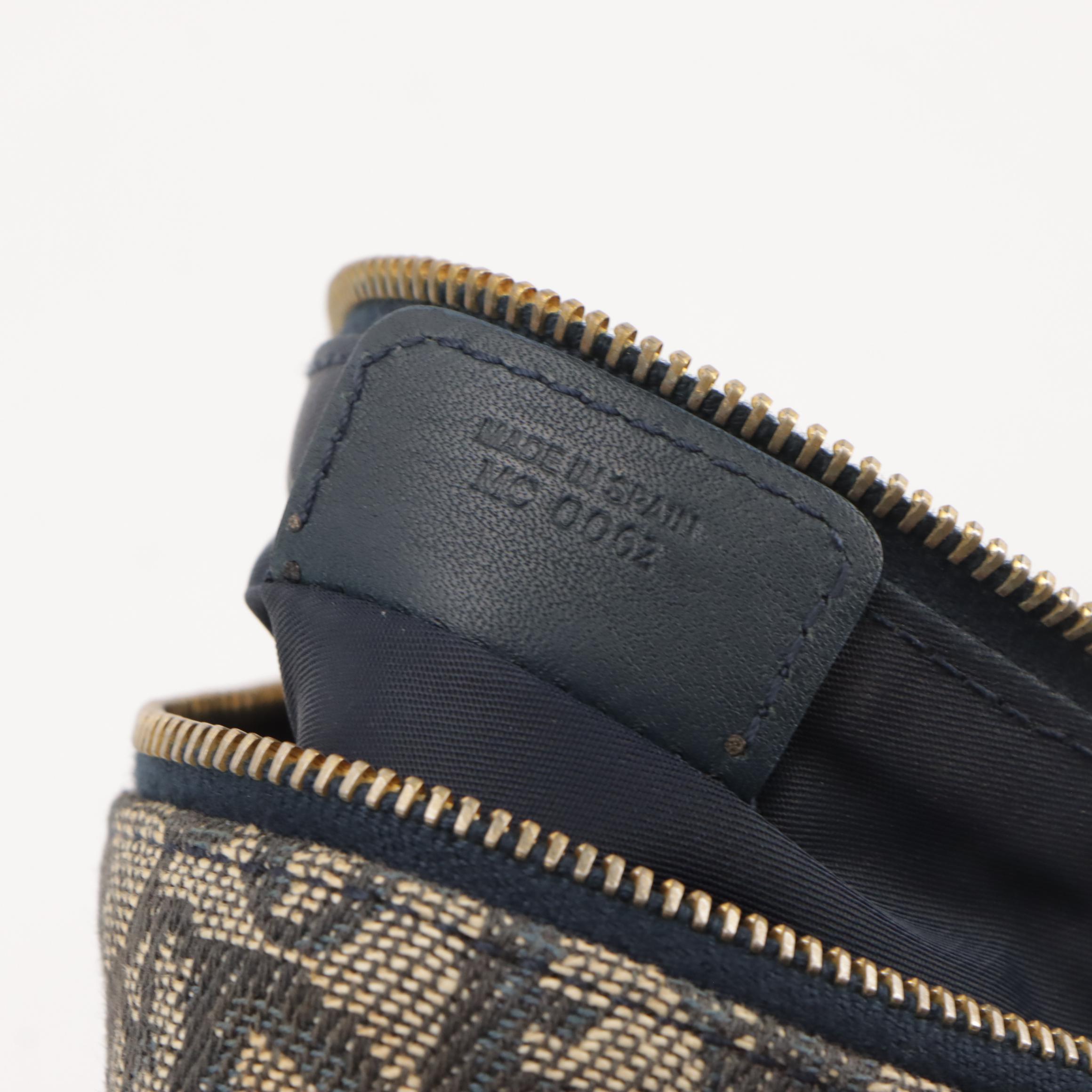 Christian Dior Mini Saddle Pochette in Navy Blue Trotter Canvas and Leather