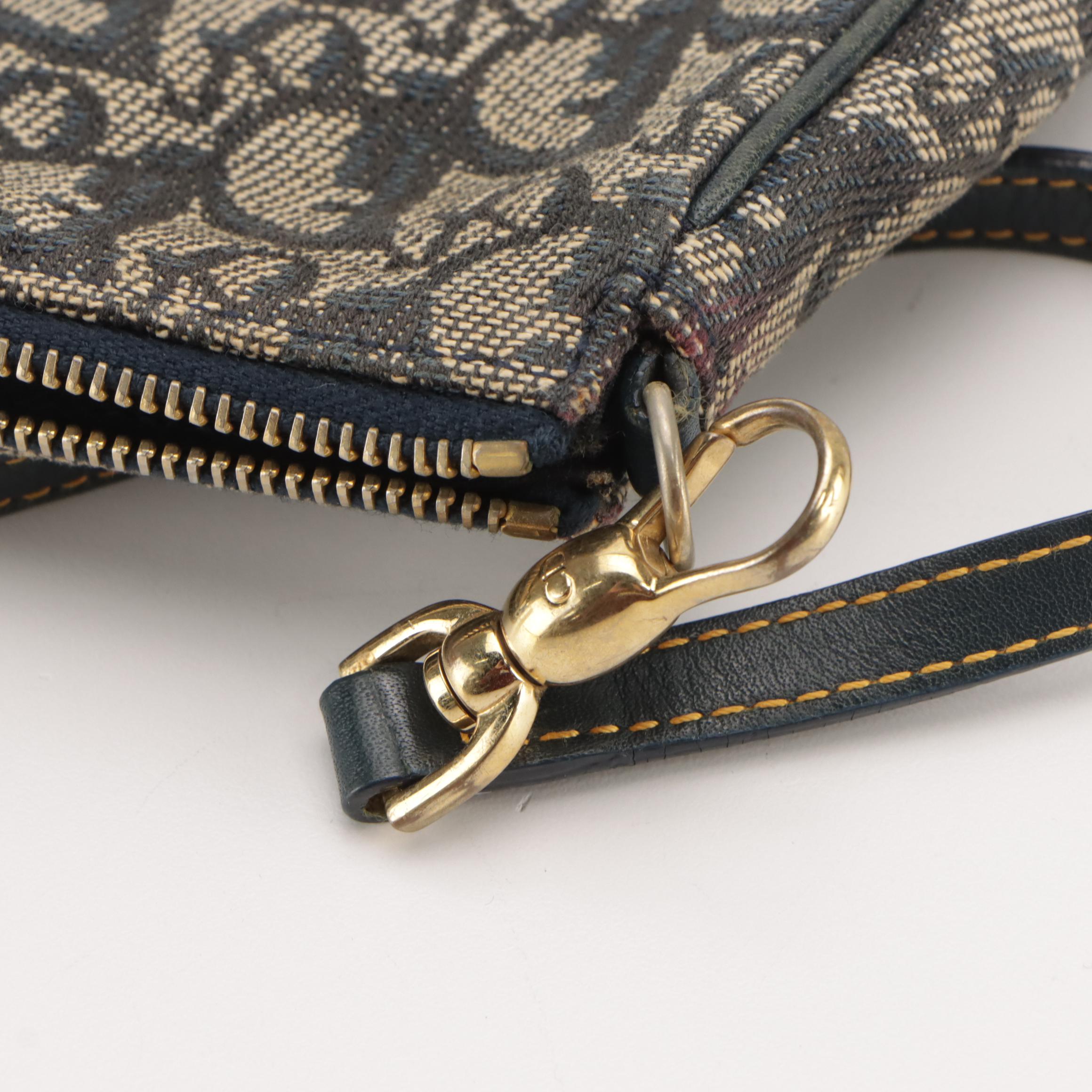 Christian Dior Mini Saddle Pochette in Navy Blue Trotter Canvas and Leather