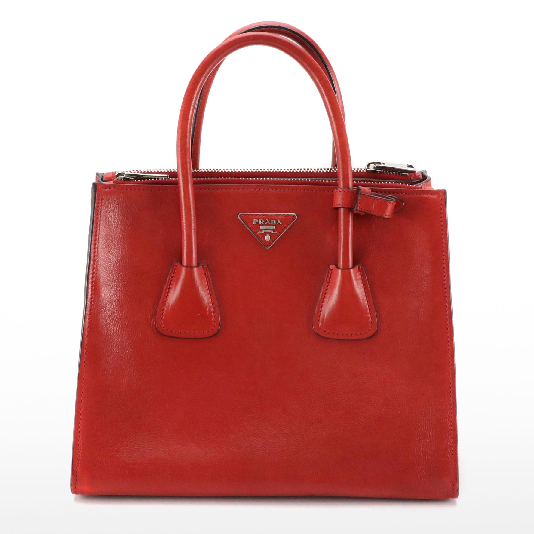 Prada Red Calfskin Leather Twin Pocket Two-Way Tote