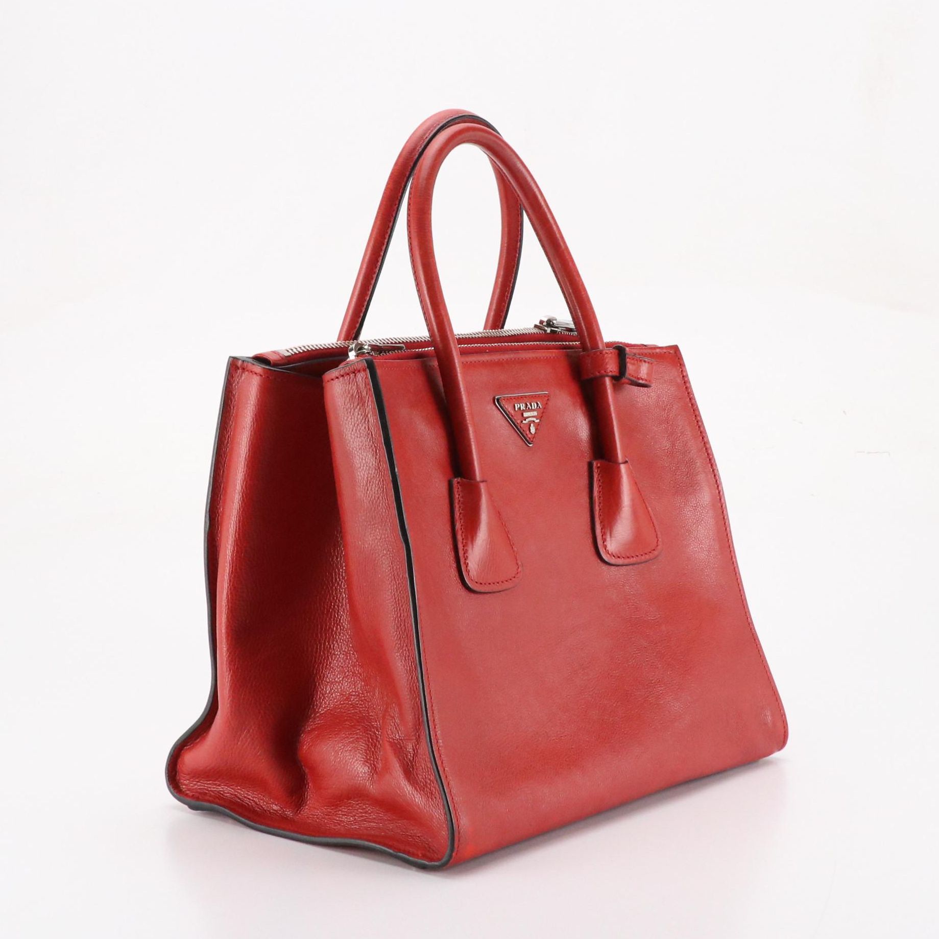 Prada Red Calfskin Leather Twin Pocket Two-Way Tote