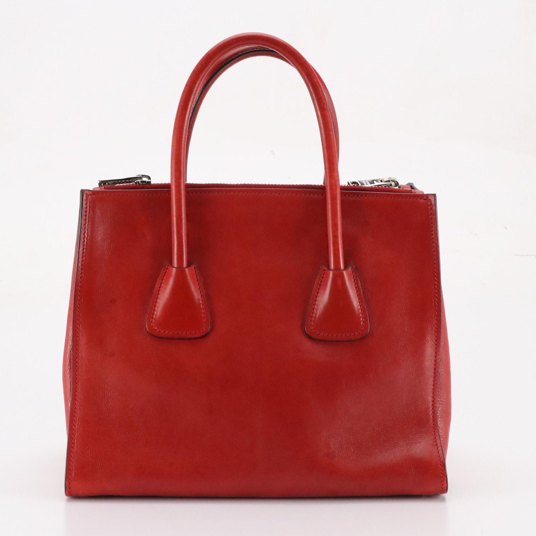 Prada Red Calfskin Leather Twin Pocket Two-Way Tote