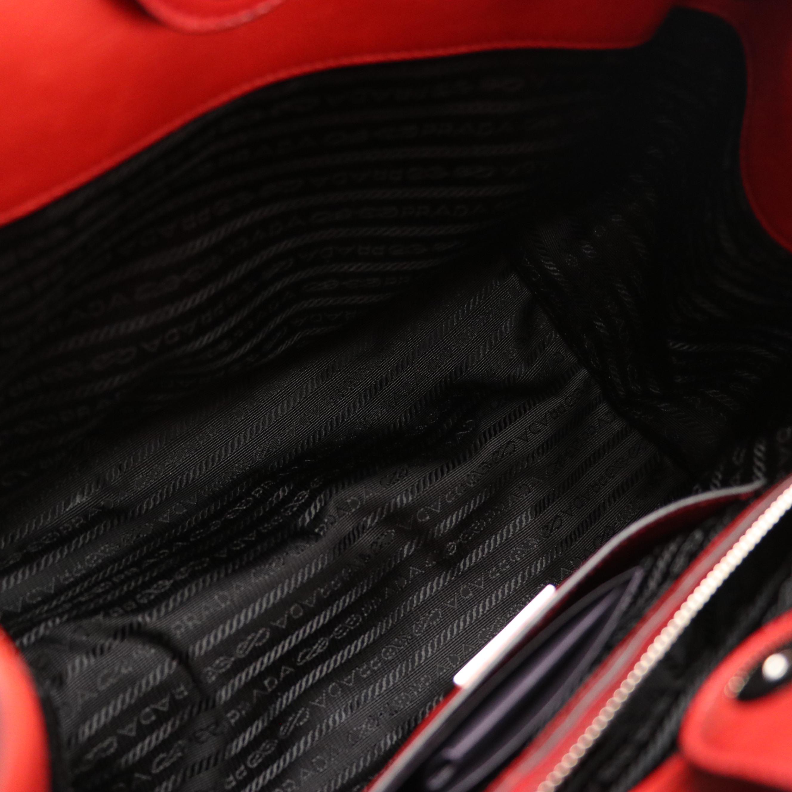 Prada Red Calfskin Leather Twin Pocket Two-Way Tote