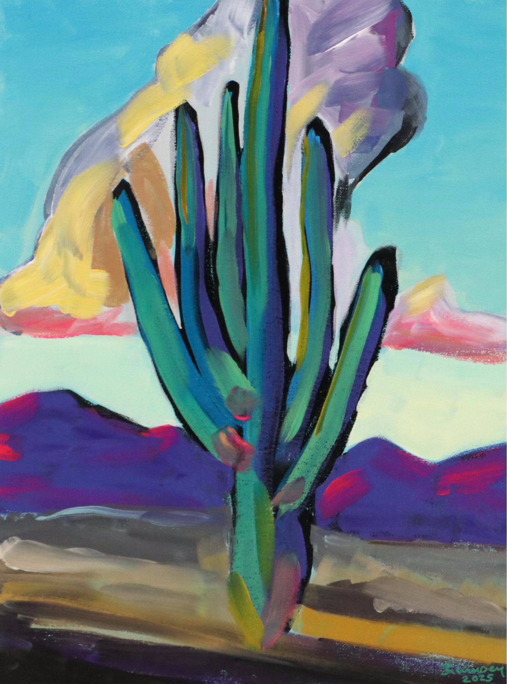 Joshua Ramsey Stylized Southwestern Landscape Acrylic Painting "Saguaro II"
