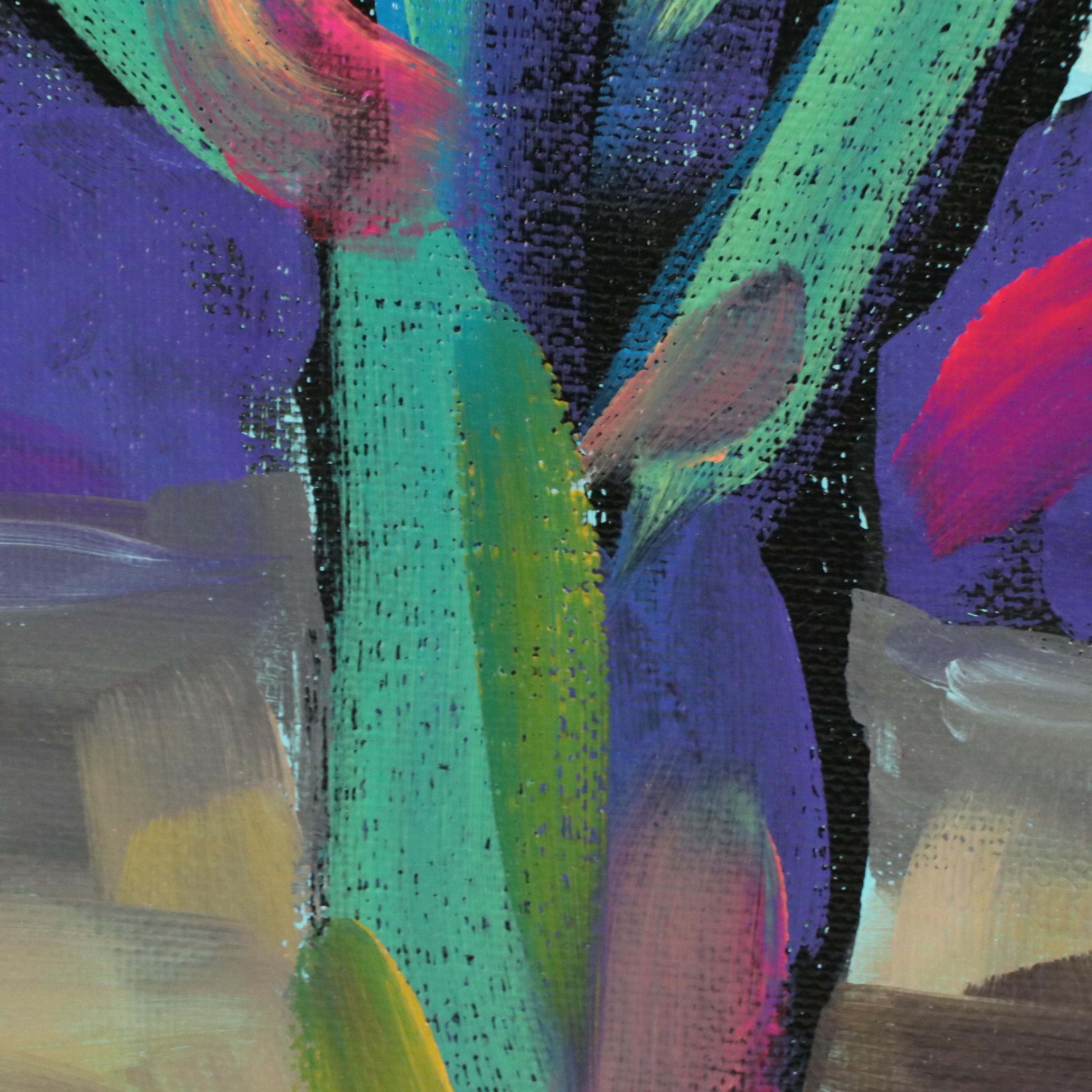 Joshua Ramsey Stylized Southwestern Landscape Acrylic Painting "Saguaro II"