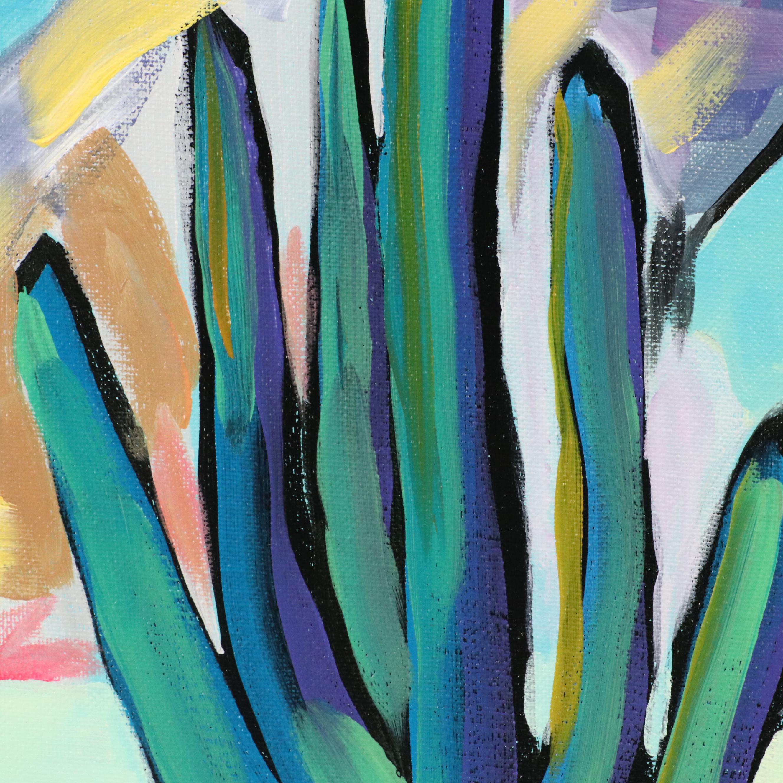 Joshua Ramsey Stylized Southwestern Landscape Acrylic Painting "Saguaro II"