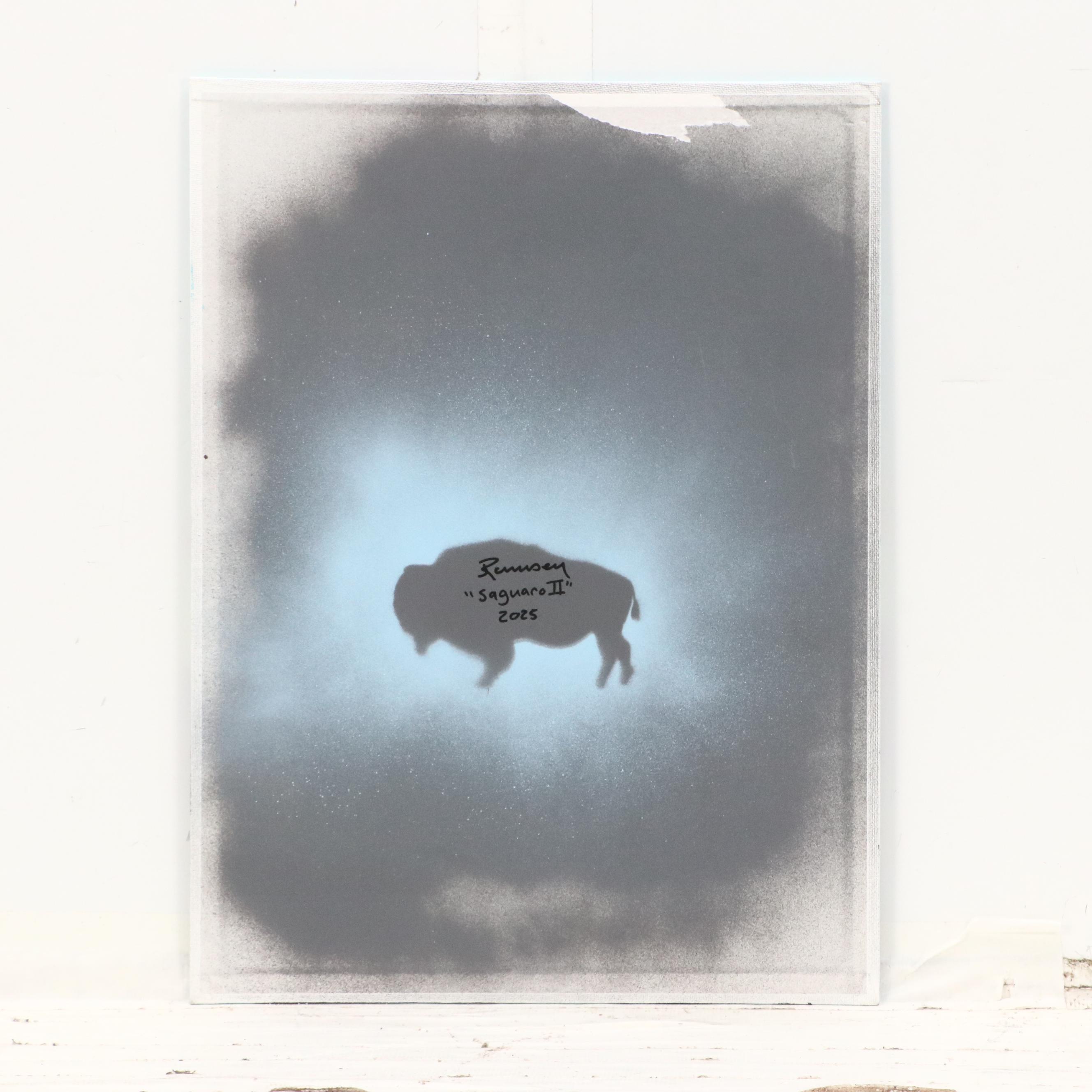 Joshua Ramsey Stylized Southwestern Landscape Acrylic Painting "Saguaro II"