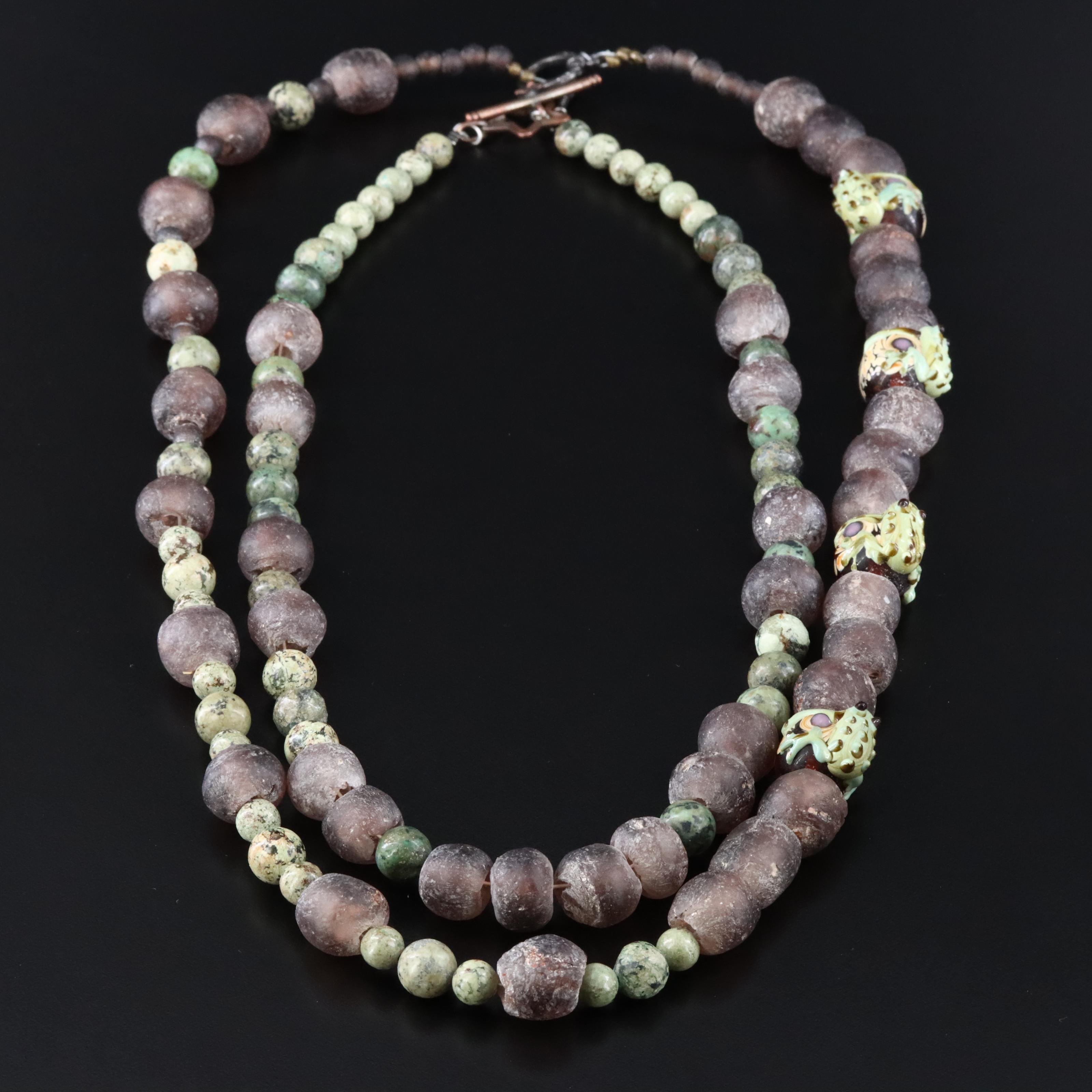 Garnet and Jasper Bead Necklaces Featuring Frog Detail