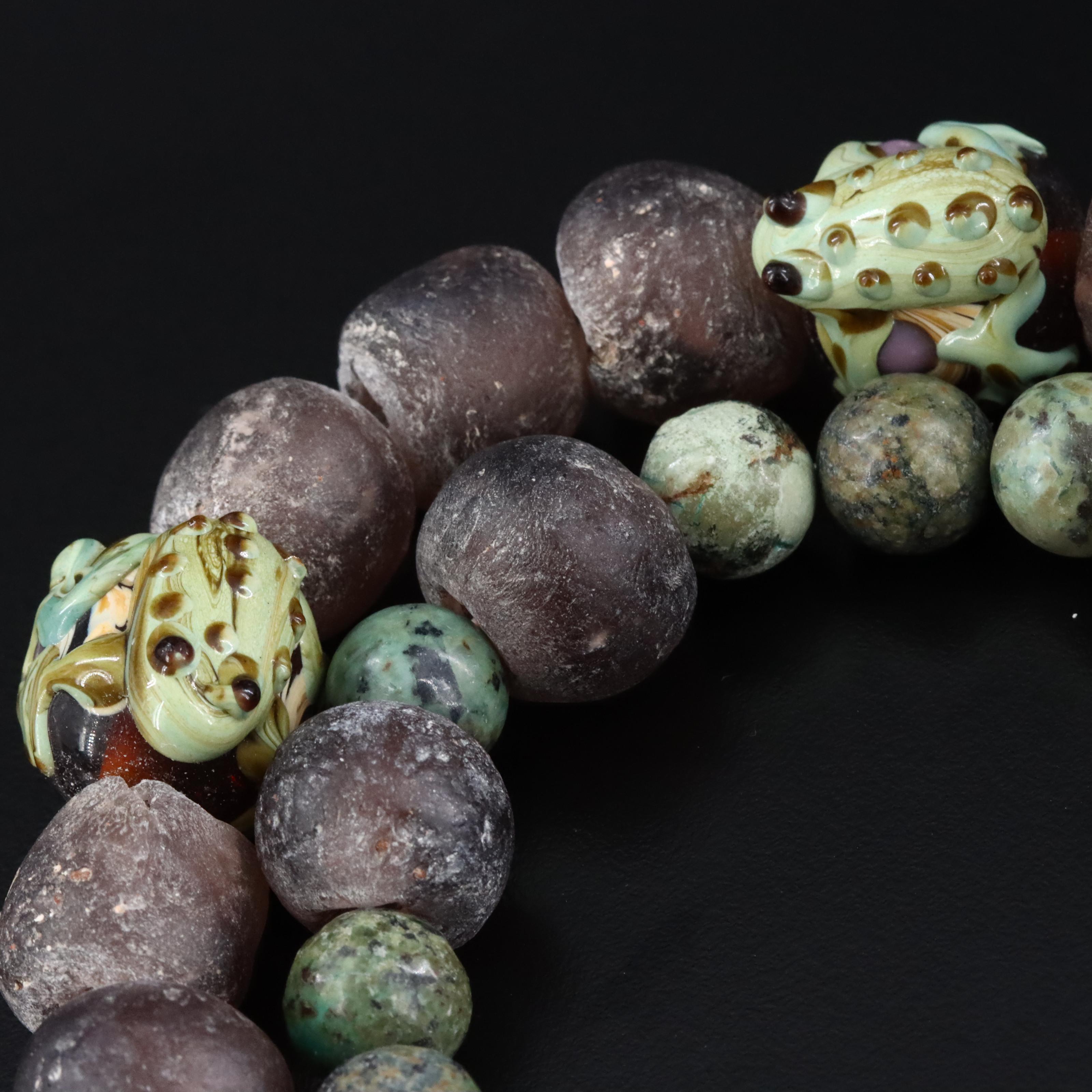 Garnet and Jasper Bead Necklaces Featuring Frog Detail