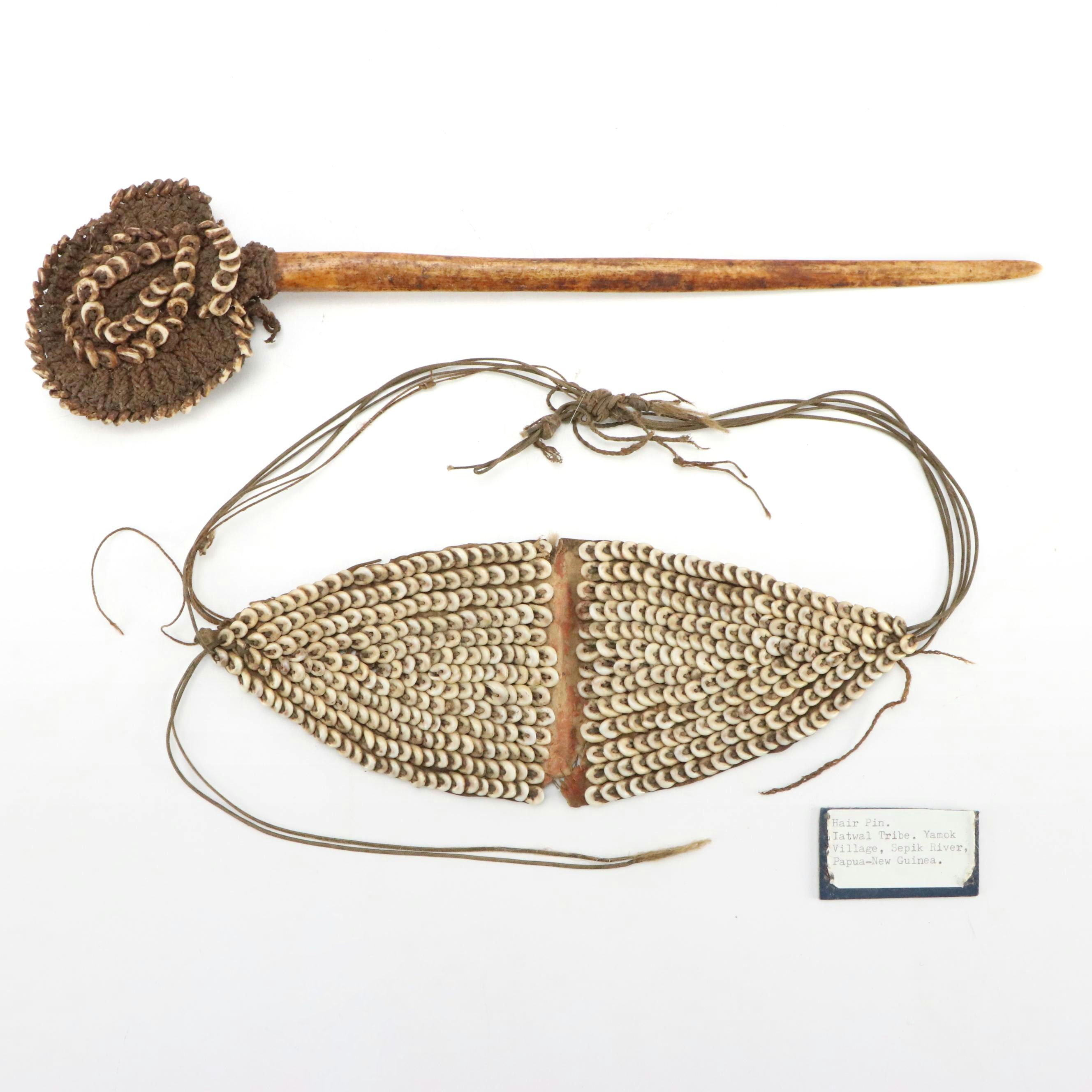 Papua New Guinea Nassa Shell Headband with Sepik River Bone Hair Pin