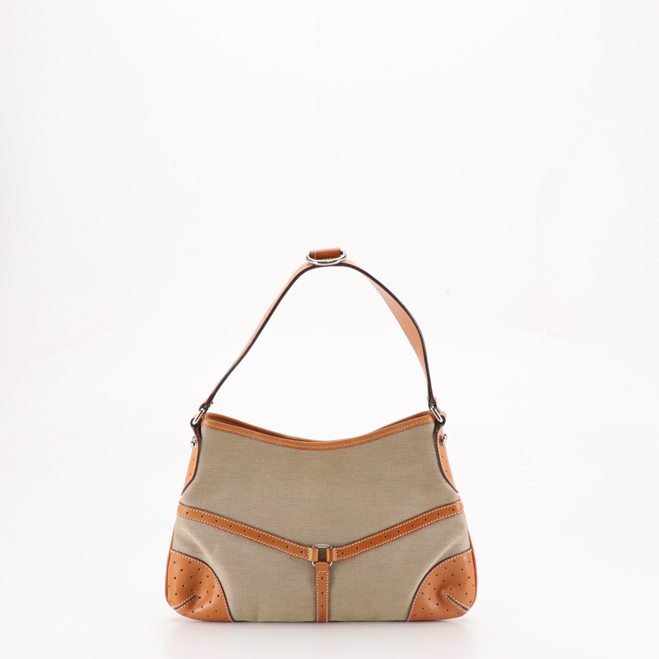 Gucci Reins Hobo Shoulder Bag in Web Striped Canvas and Brown Leather Trim