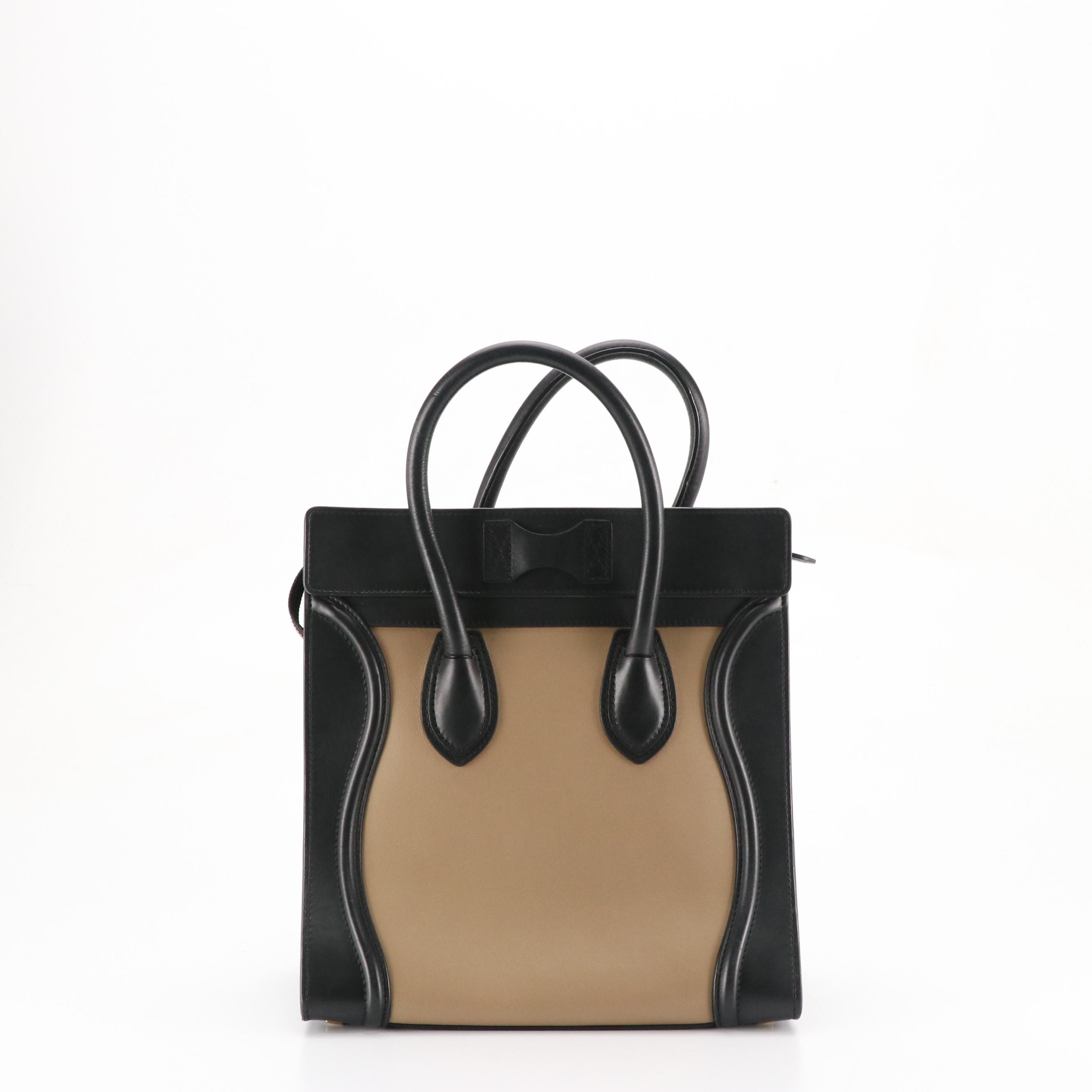 Céline Mini Luggage Tote in Bicolor Calfskin Leather and Blue Suede