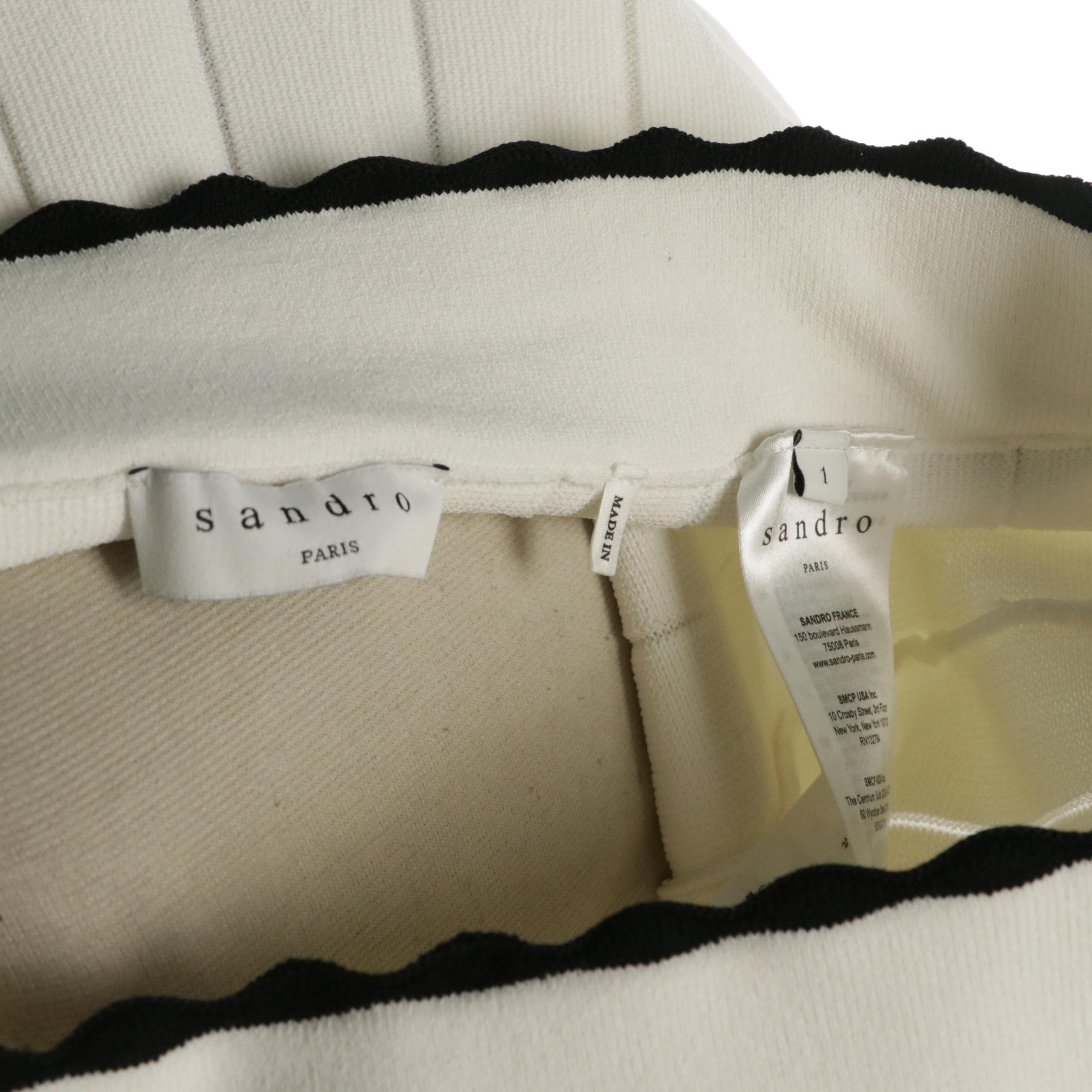 Sandro White Pleated Knit Viscose Skirt and Deep Teal Tie-Neck Mini Dress