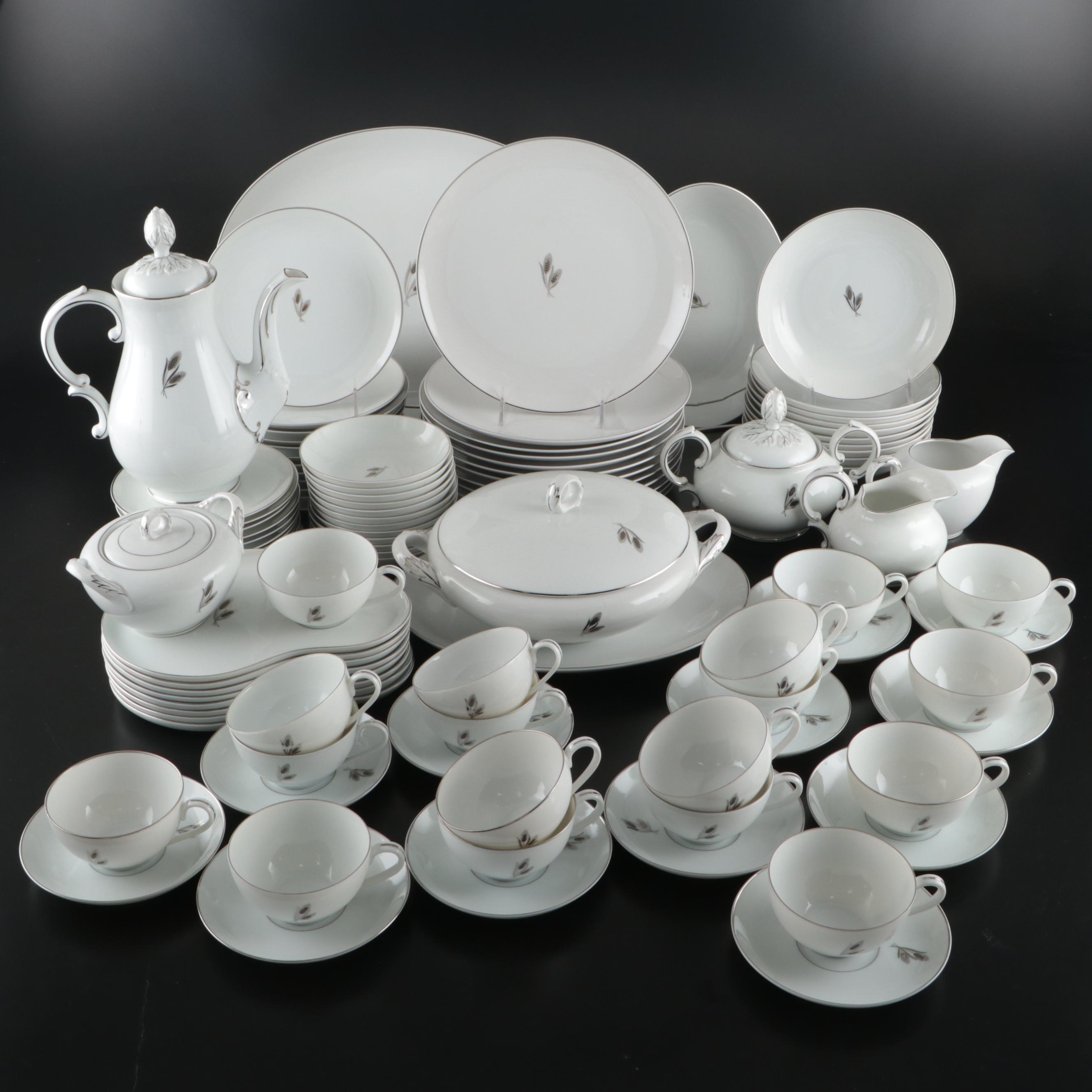 Fukagawa "Silver Wheat" Porcelain Dinnerware, Mid to Late 20th Century