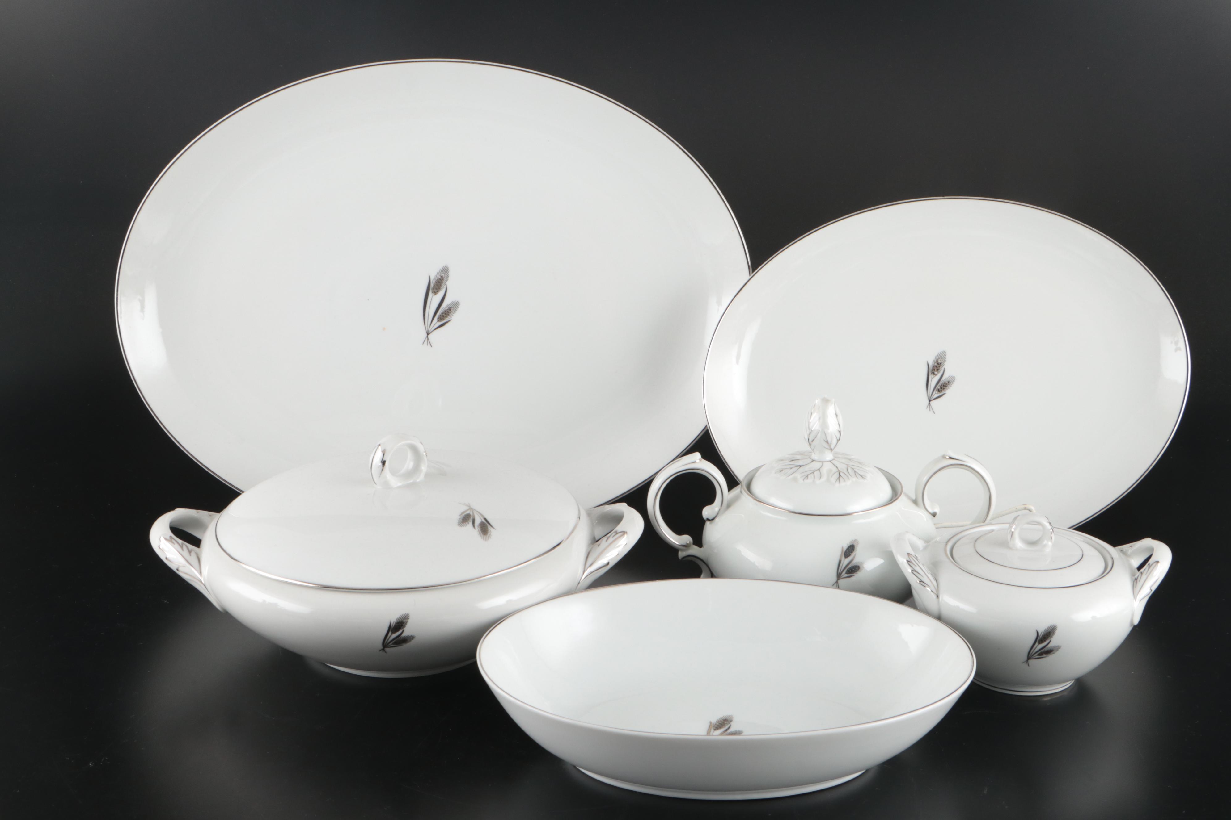 Fukagawa "Silver Wheat" Porcelain Dinnerware, Mid to Late 20th Century
