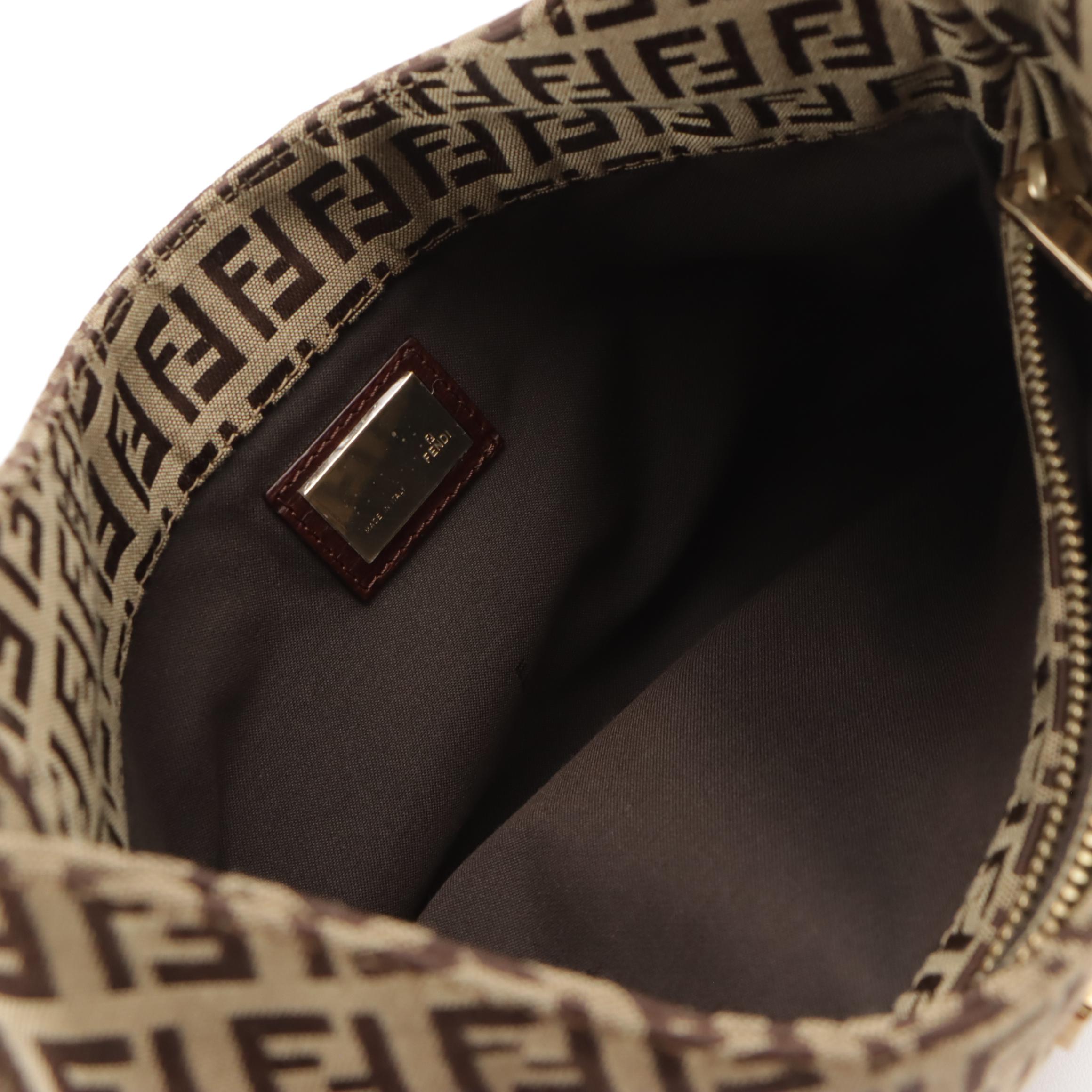 Fendi Mama Baguette Hobo Shoulder Bag in Zucca Canvas and Leather