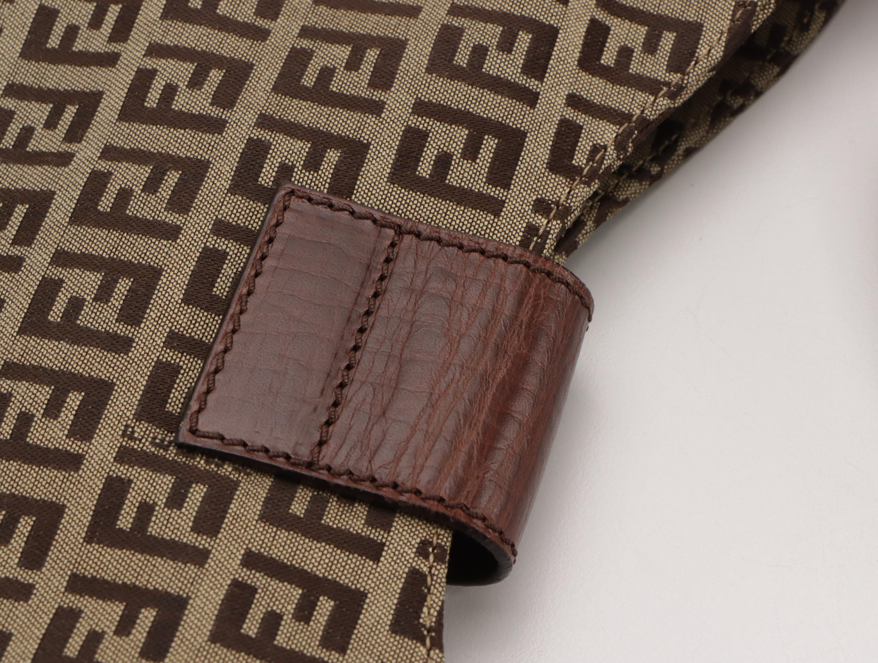 Fendi Mama Baguette Hobo Shoulder Bag in Zucca Canvas and Leather