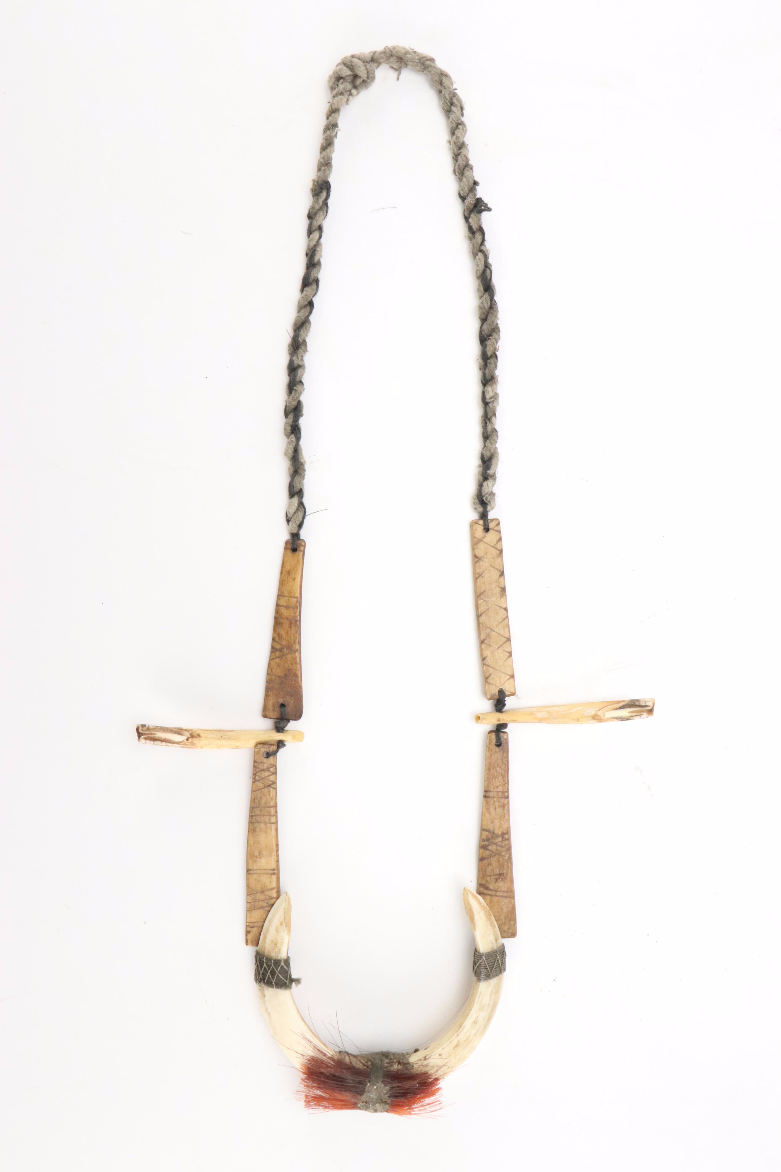 Papua New Guinea Carved Bone Necklaces with Boar Tusks and Pig Teeth